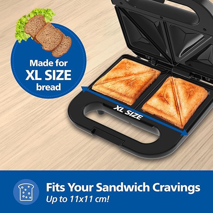 Philips HD1000/00 XL Sandwich Maker | 800W | Non-Stick Coated Plates | UHD Technology | Easy Locking | Black with Metallic Finish Mahajan Electronics Online