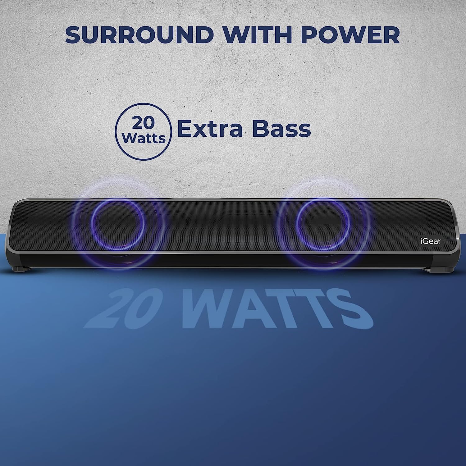 i GEAR 1088 immerse soundbar 20 Watts Bluetooth Speaker5.1 with Multiple Playback Options|Inbuilt SubWoofer|FM Radio|Micro SD|USB Slot, Heavy Bass, Stylish Look (Black) - Mahajan Electronics Online