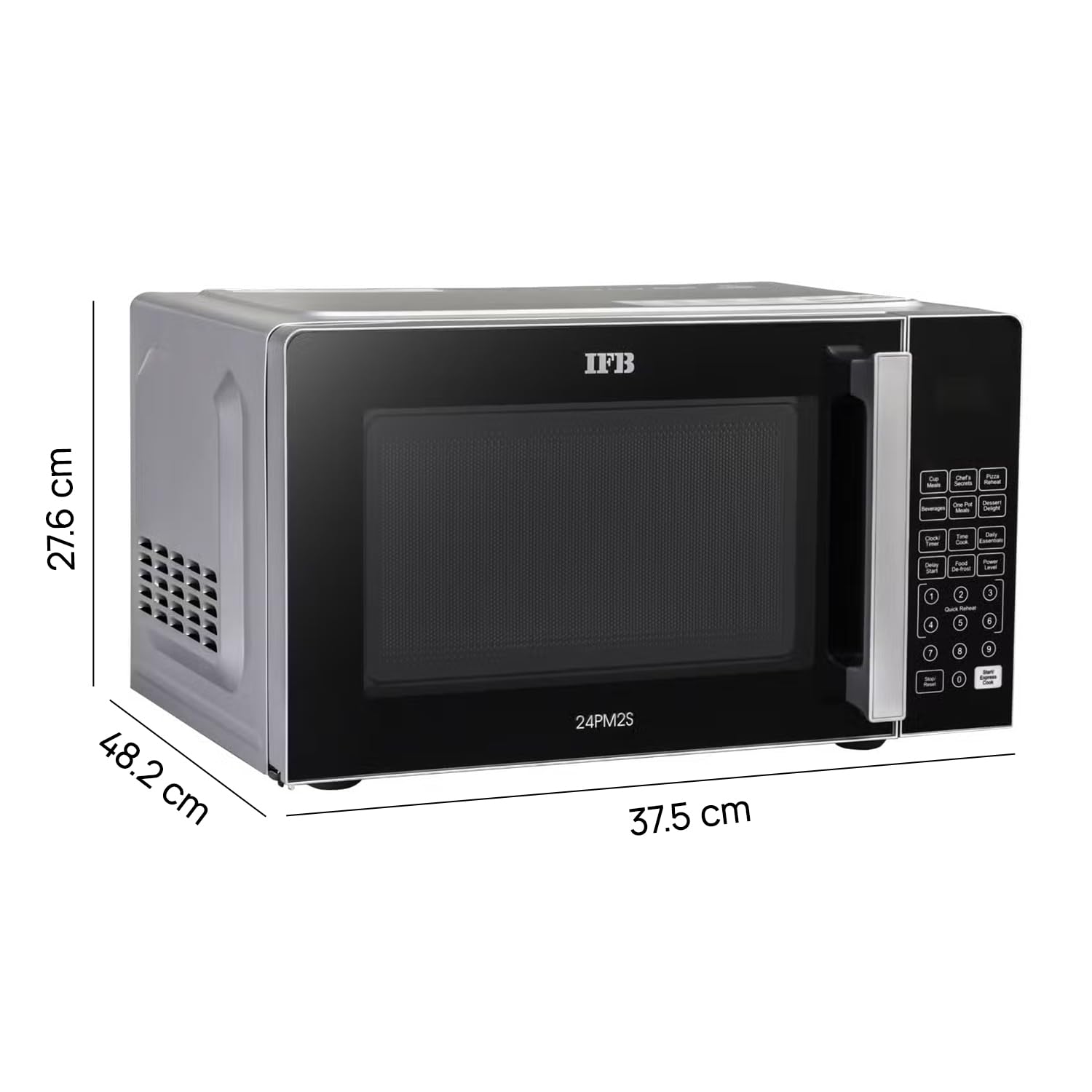 IFB 24L Solo Microwave Oven with 69 Auto Cook Menus (24PM2S, Silver, Mug Recipes, Steam Clean, Auto Reheat, Preset Timer, Power Save, Child Safety Lock, 10 Power Levels)
