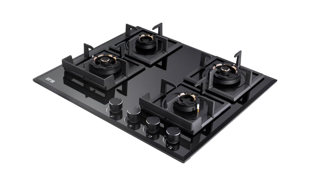 IFB 60-GCI4B-3D-FFD 4 Burners Hybrid Hob with Bevelled Tempered Black Glass IFB