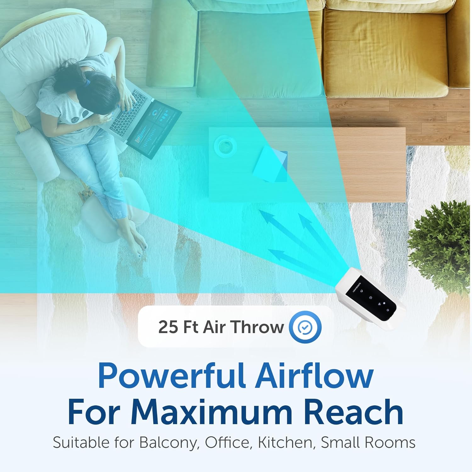 Symphony Surround-i Bladeless Tower Fan for Room | High-Speed with Swivel Action, Touchscreen Control Panel & Remote | 1 Year Warranty | White Mahajan Electronics Online