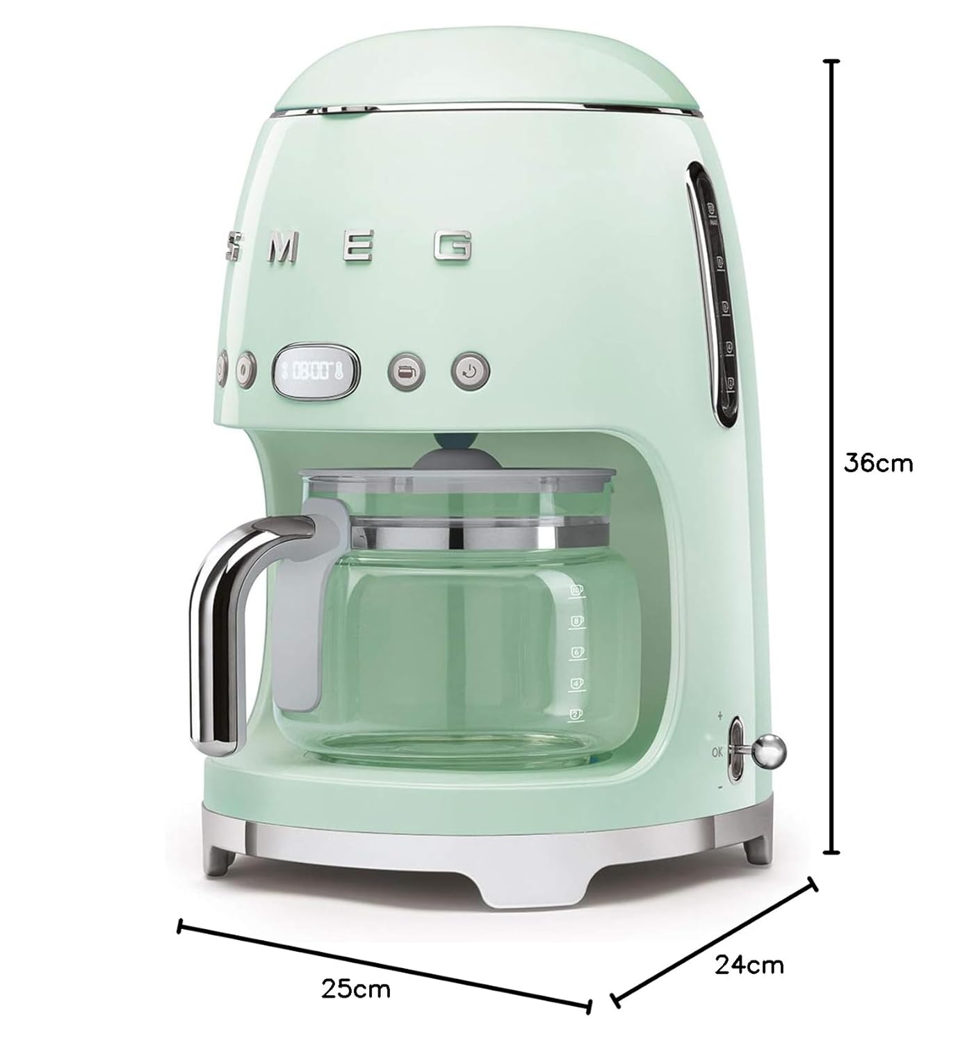 Smeg DCF02PGEU Coffee Machine - 11+ - Filter Coffee Machine Drip Coffee Machine Pastel Green 50's Style Aesthetic  Mahajan Electronics Online