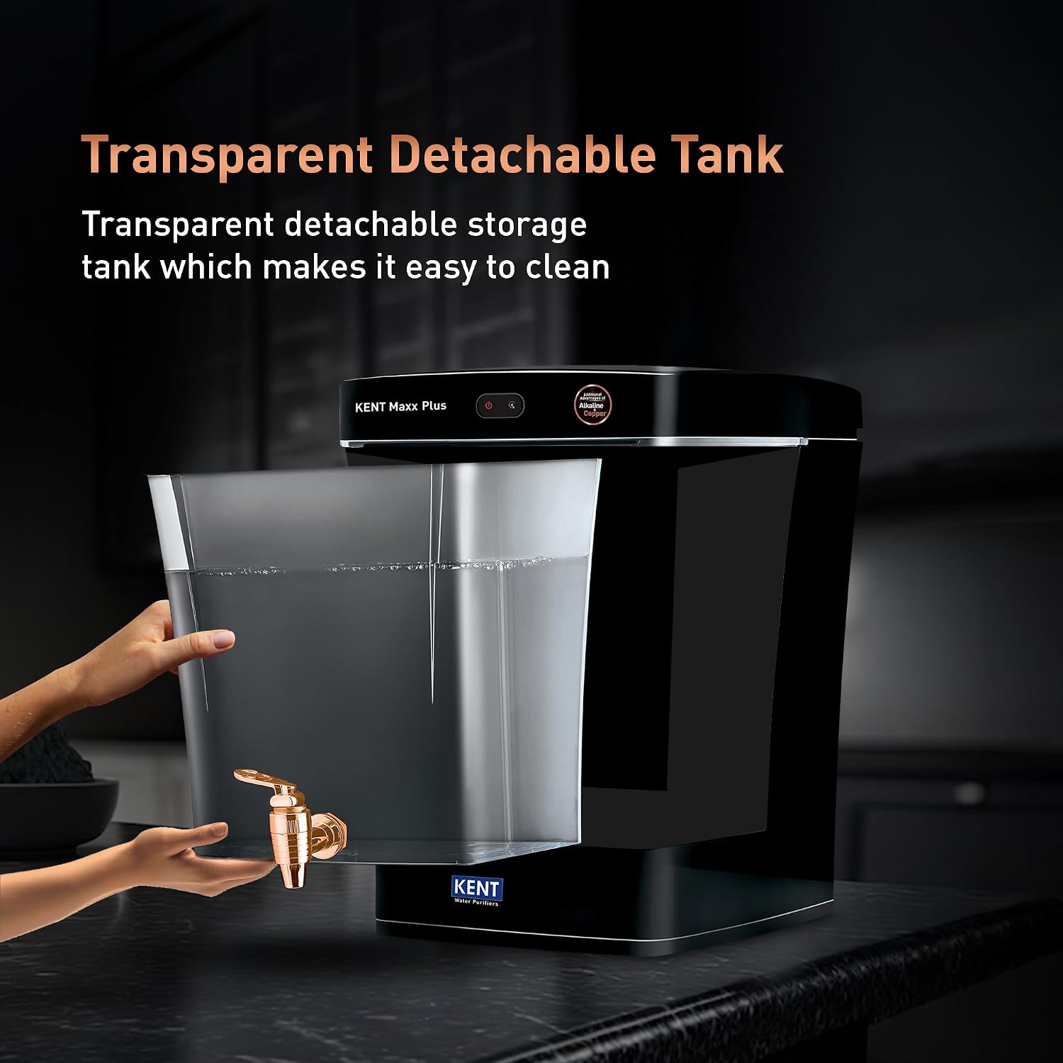 KENT Maxx Plus B UV Water Purifier | UV+UF+Alk+Cu | 7L Transparent Detachable Tank | With Benefits of Alkaline&Copper | Fully Automatic Operation | UV Fail Alarm | Wall Mountable | 60 L/hr Output |Black Kent