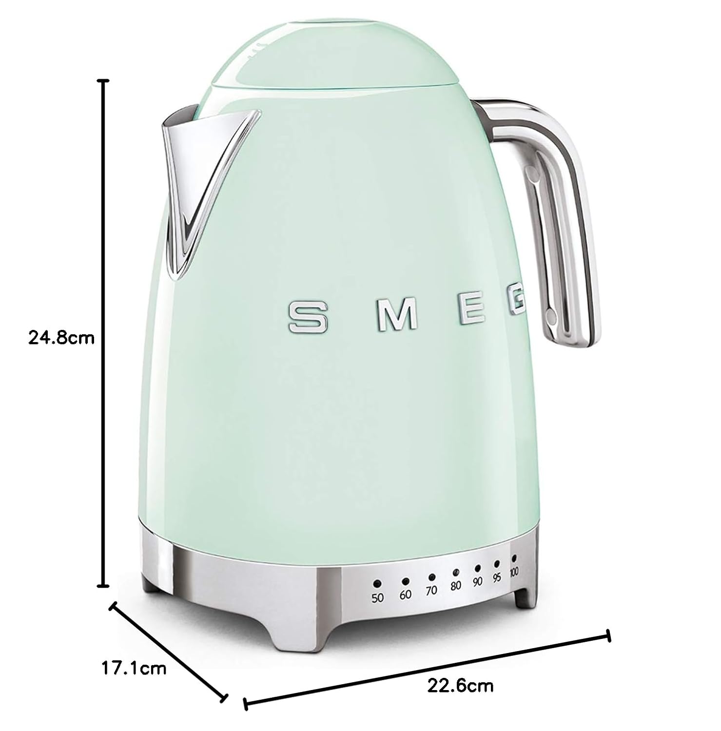 SMEG KLF04PGEU Variable temperature kettle Pastel Green 50's Style Aesthetic Mahajan Electronics Online