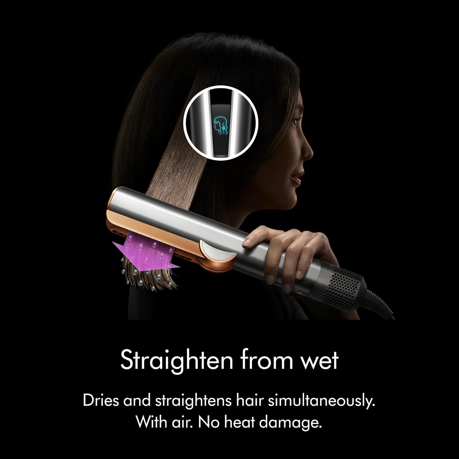 Dyson Airstrait™ Hair Straightener| Wet-to-dry straightener | Straightens with air | No hot plates, no heat damage (When used in Wet-to-dry mode) | Suitable for all hair types (Ceramic Pink/Rose Gold) HT 01 CPRG IN Mahajan Electronics Online
