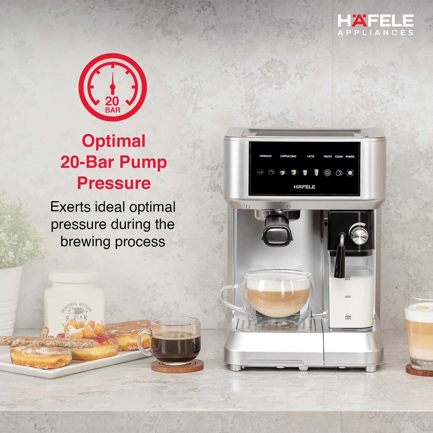 HAFELE U-Kaffee Nova Coffee Machine| 20-Bar Pump Pressure | Removable Water Tank (1.6 L)| Rapid Thermoblock Technology | Built-in Semi-automatic Cleaning Mahajan Electronics Online