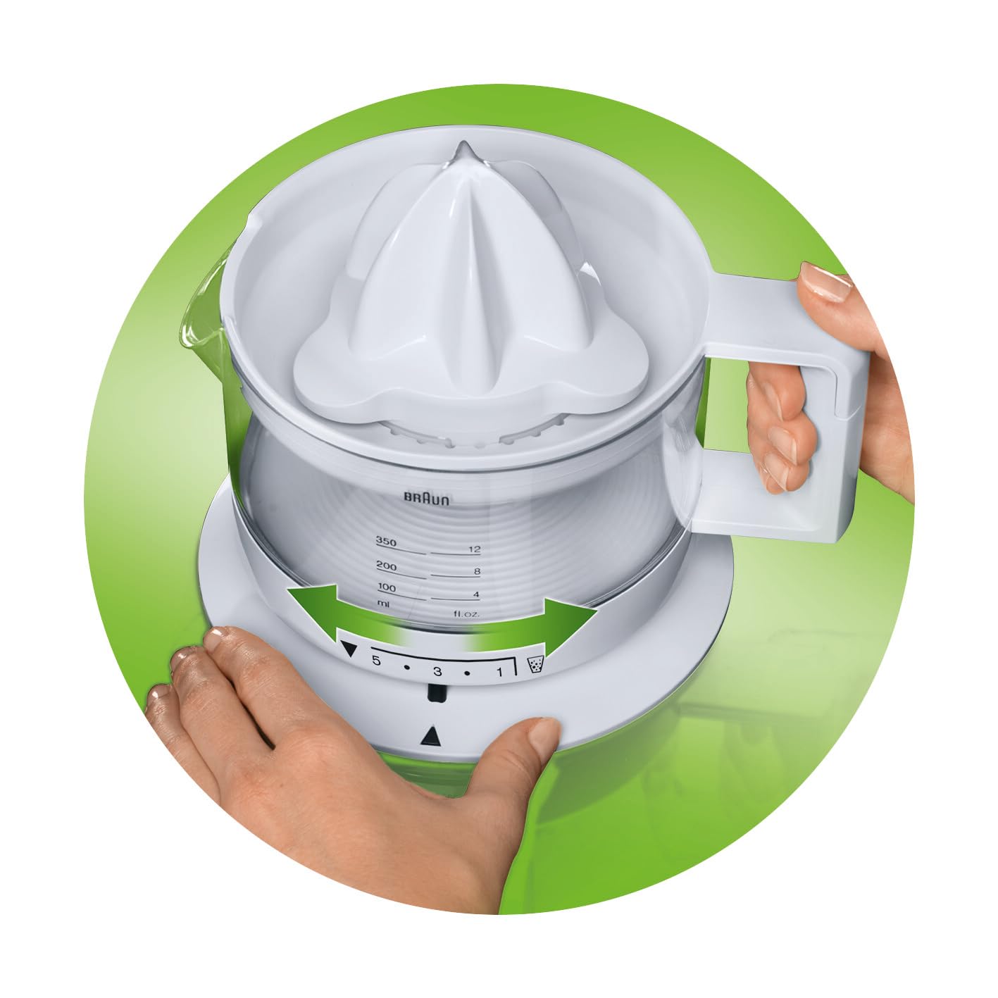 Braun Electric Citrus Juicer, Automatic Juice Extractor for Citrus Fruits, Left - Right Rotation, Auto Stop Start Function, Portable Fruit Squeezer, Transparent Jar, Pulp Control, 20 Watt, CJ-3000 Mahajan Electronics Online