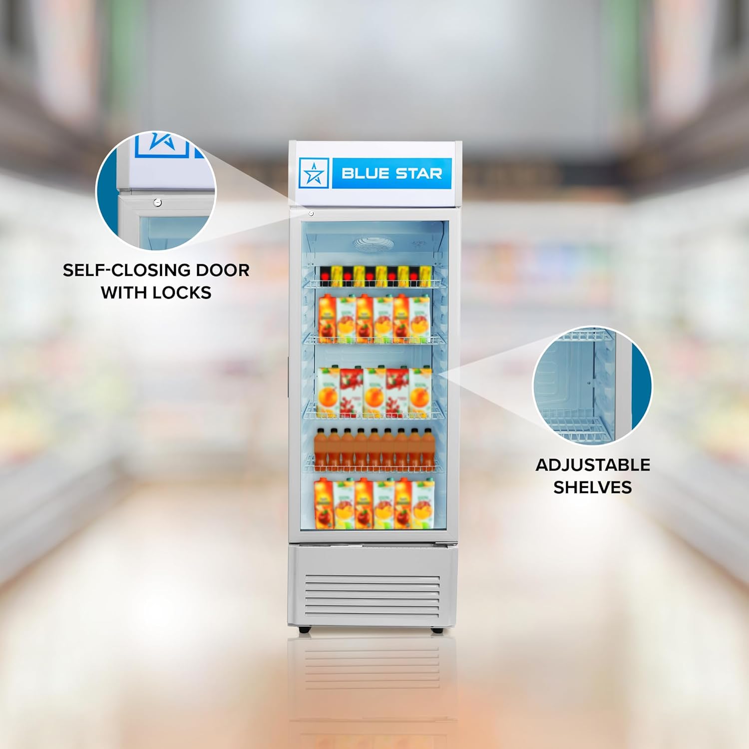 Blue Star VC325D Frost Free Vertical Glass Single Door Visi Cooler (300L, white) Mahajan Electronics Online