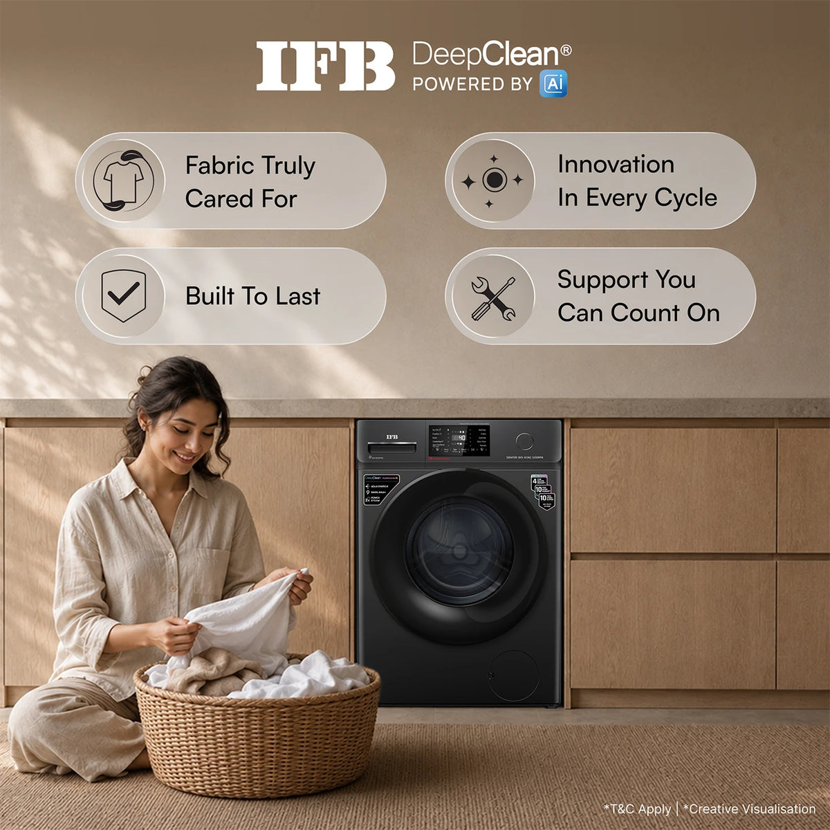 IFB SENATOR BXN 8012 CMS 8 Kg 5 Star AI Powered Front Load Washing Machine | WiFi | PowerSteam® | Steam Refresh | Eco Inverter | Black IFB