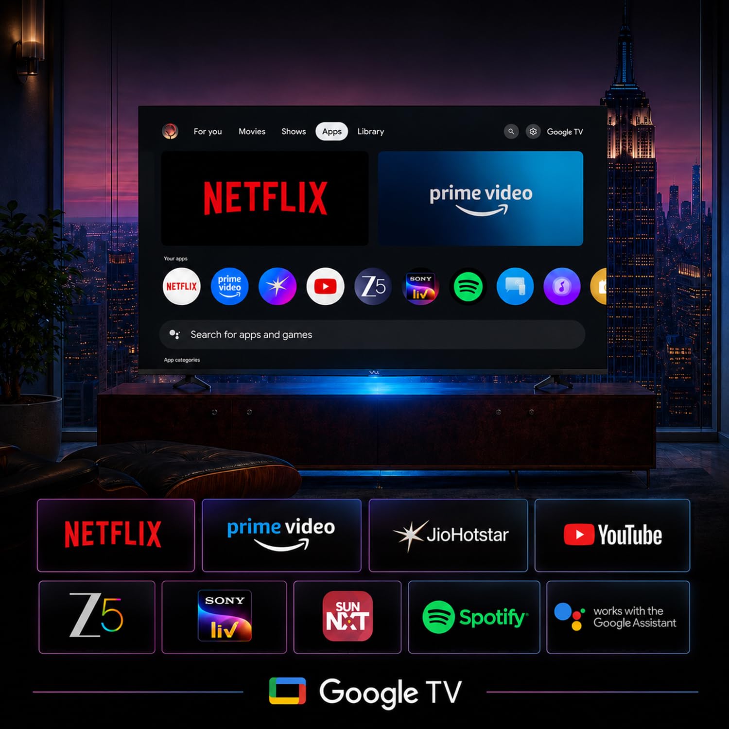 Vu GLO43QLEDDV  California 108cm (43 inches) GloQLED Smart Google 4K TV 2026 | 400Nits Glo Brightness Dolby Vision Picture I Dolby Atmos 30W VuFX Sound VU Technologies