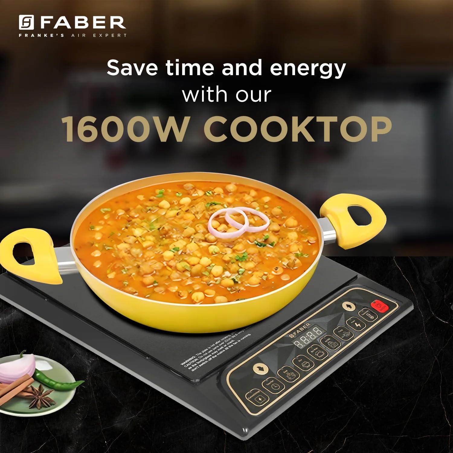 Faber Zion 1600W Induction Stove | 5 Auto-Cook Functions, Auto Pan Detection, Preset Timer, Overheat Protection | Shock-Proof Body, Black Crystal Glass, Soft-Touch Control, LED Display | (Black) Mahajan Electronics Online