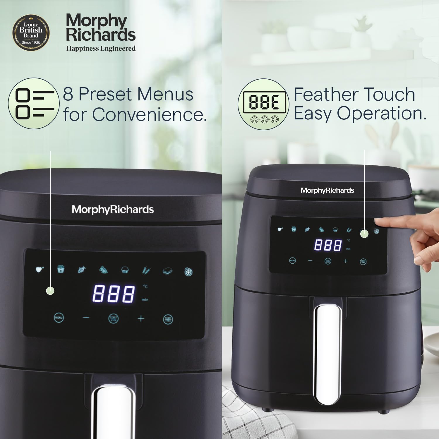 Morphy Richards Digital Air Fryer For Home|1500W With Digital Control|Dual Fan Technology|Adjustable Time & Temperature Control|Voltage Fluctuation Protection|2-Yr Warranty By Brand|Black, 5 liter Mahajan Electronics Online