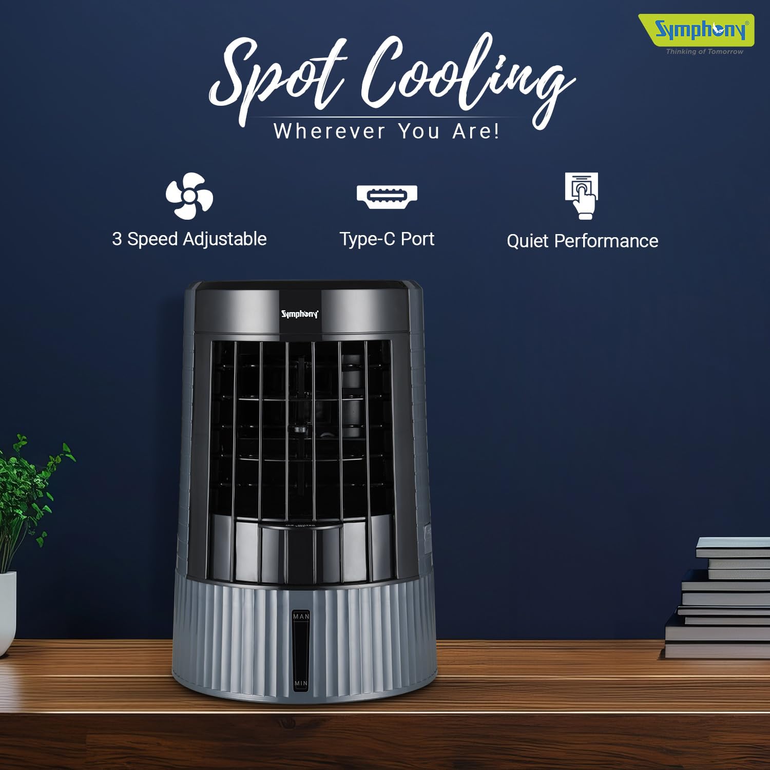 Symphony Duet Mini Portable Tabletop Air Cooler for Home and Office with Whisper Quiet Operation and Touch Control(Grey) Mahajan Electronics Online
