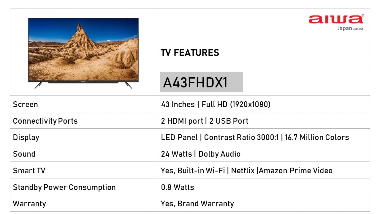 AIWA A43FHDX1 MAGNIFIQ 108 cm (43 inches) FULL HD 1080 Smart Android LED TV | Powered by Android 11 - Mahajan Electronics Online