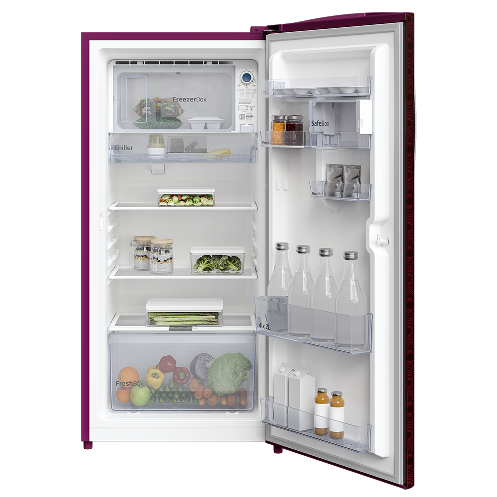 Voltas Beko RDC265B / W0DBE0M000UGD 230L 4 Star Direct Cool Single Door Refrigerator – Dahlia Blue | FreshBox™, FlexLift™, SafeBox™ | 2 Yr Warranty + 8 Yr Compressor Mahajan Electronics Online