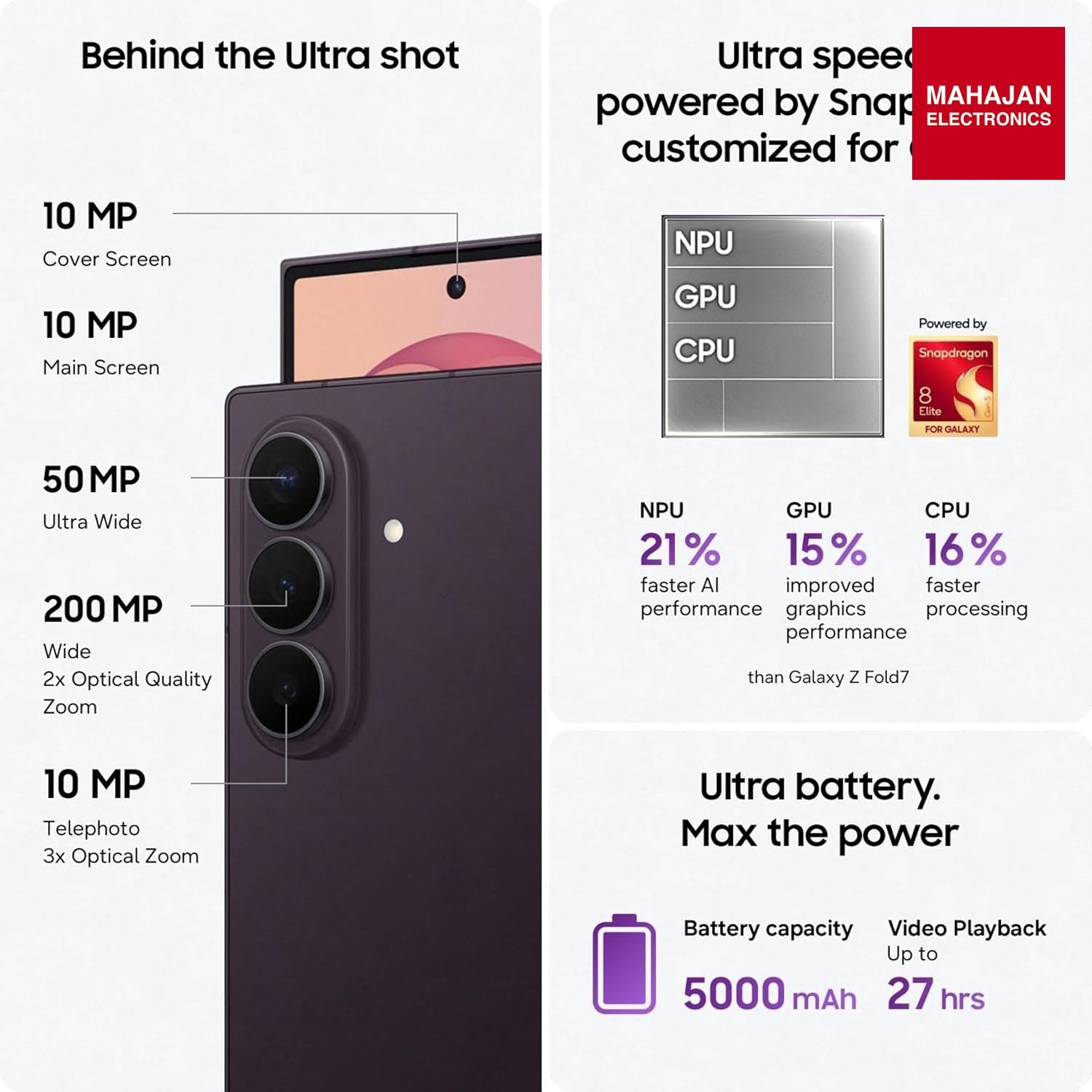 Samsung Galaxy Z Fold8 Ultra 5G Smartphone with Galaxy AI (Violet Shadow, 16GB RAM, 1TB Storage), Customised Processor, 5000mAh Battery, 200MP Camera, Now Nudge, Photo Assist Samsung