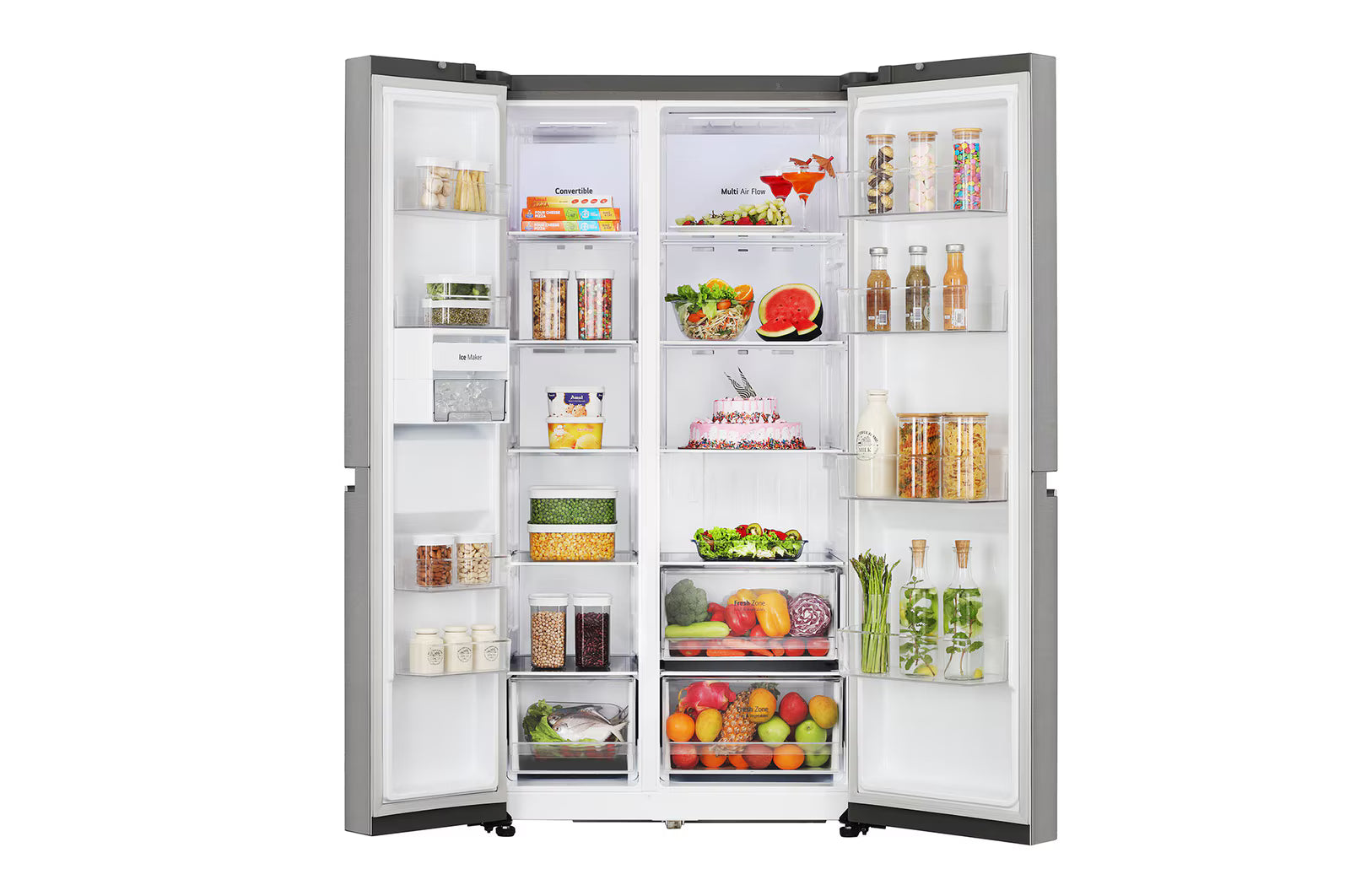 LG GL-B257HPZ3 650L Side-by-Side Refrigerator, Convertible, Door Cooling+™, Shiny Steel Finish, 3 Star Mahajan Electronics Online