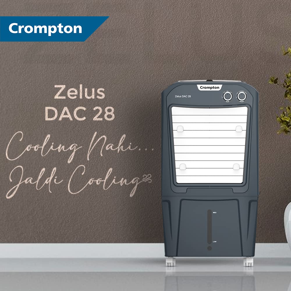 Crompton Zelus 28 Litres Desert Air Cooler for home | Large & Easy Clean Ice Chamber | 4-Way Air Deflection | High Density Honeycomb Pads | Everlast Pump | Auto Fill Mahajan Electronics Online