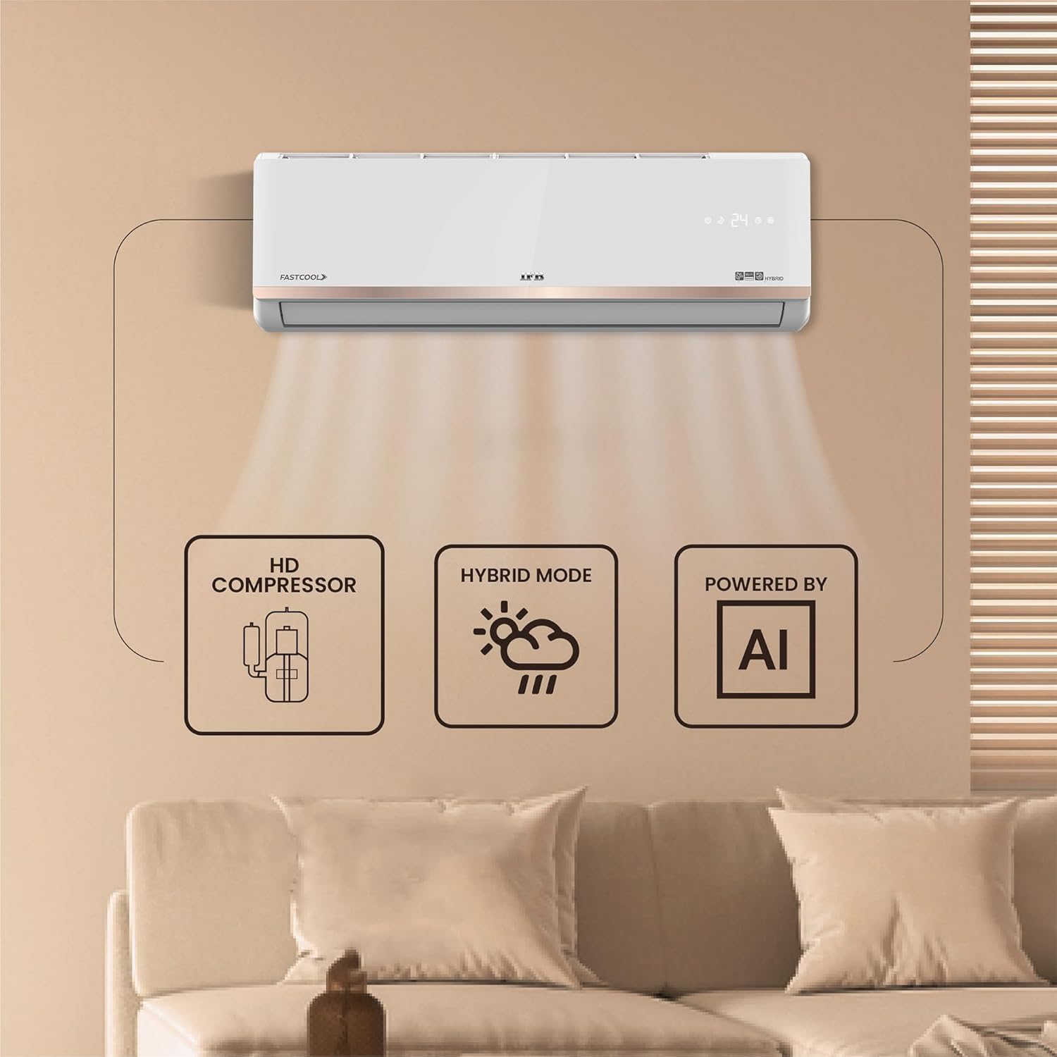 IFB CI223GN32RGN1 2025 Model Gold Pro Series 2 Ton 3 Star Split AC with Hybrid Technology, Works upto 55°C, 4-Way Swing, Higher Cooling Capacity, Self-Clean & AI - White (Copper Condenser) Mahajan Electronics online