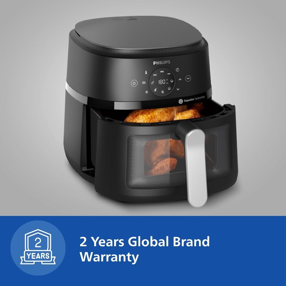 PHILIPS Air Fryer NA231/00 with touch panel, uses up to 90% less fat, 1700W, 6.2 Liter, with Rapid Air Technology (Black),Cooking window, Extra Large Mahajan Electronics Online