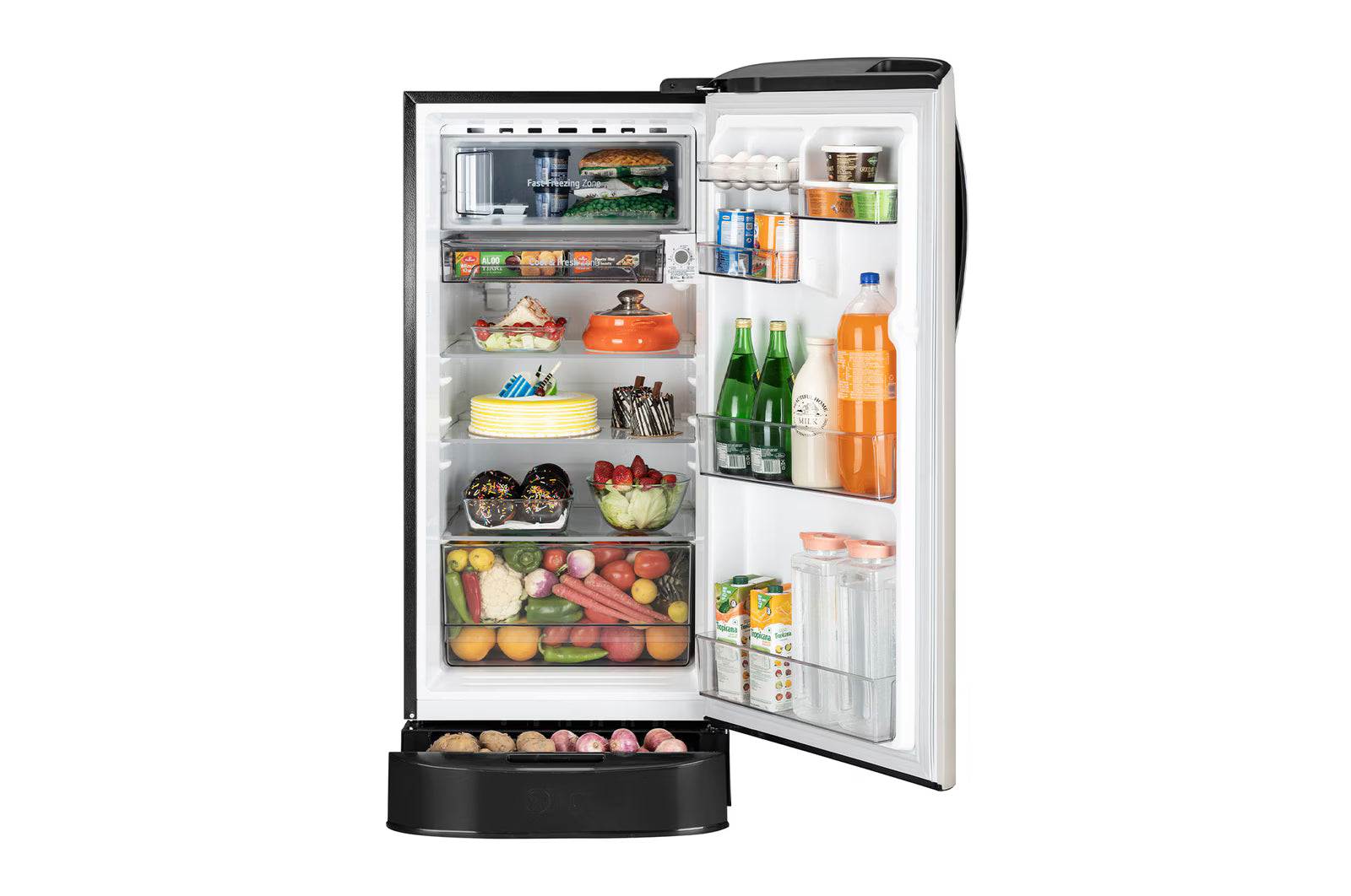 LG GLD2136ZHNB 201 L Single Door Refrigerator, Base Stand Drawer, Direct Cool, Smart Inverter Compressor, Natural Beige, 3 Star Mahajan Electronics Online