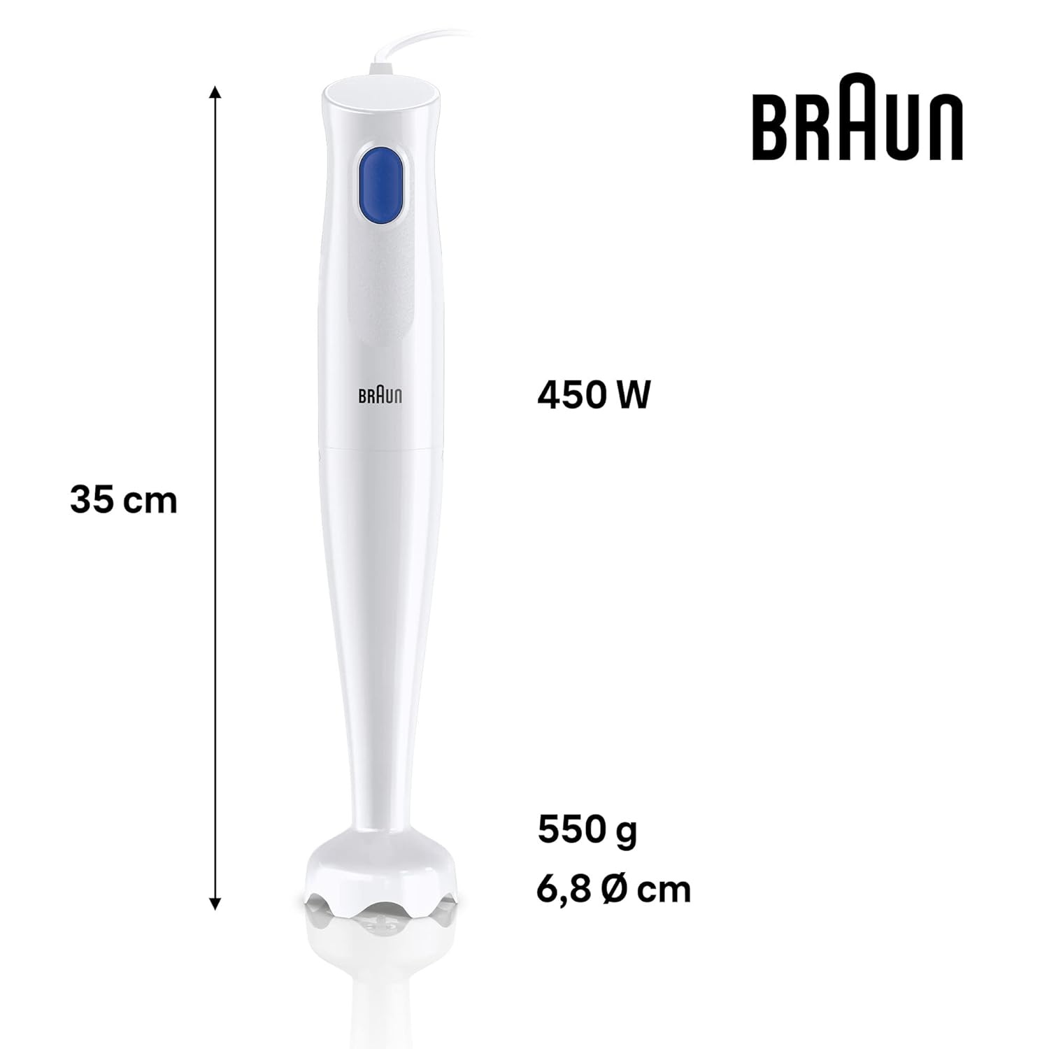 Braun MQ10.000PWH MultiQuick 1 Hand Blender 450W with EasyTwist Technology, Lightweight, Stainless Steel, BPA-Free for Baby Food, Chutney, Puree, Lassi, Smoothie, Soup, Shake (MultiQuick 1 White) Mahajan Electronics Online
