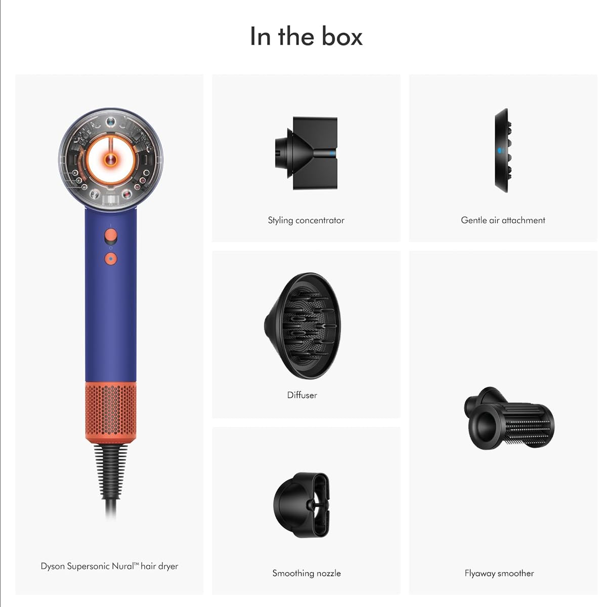 Dyson Supersonic Nural™ Intelligent Hair Dryer|Protects Scalp Health|Fast Drying|No Heat Damage|5 Attachments|7 Styling, 3 Speed & 3 Heat Settings|Unisex Usage|2 Year Warranty HD 16 VBTO IN Mahajan Electronics Online