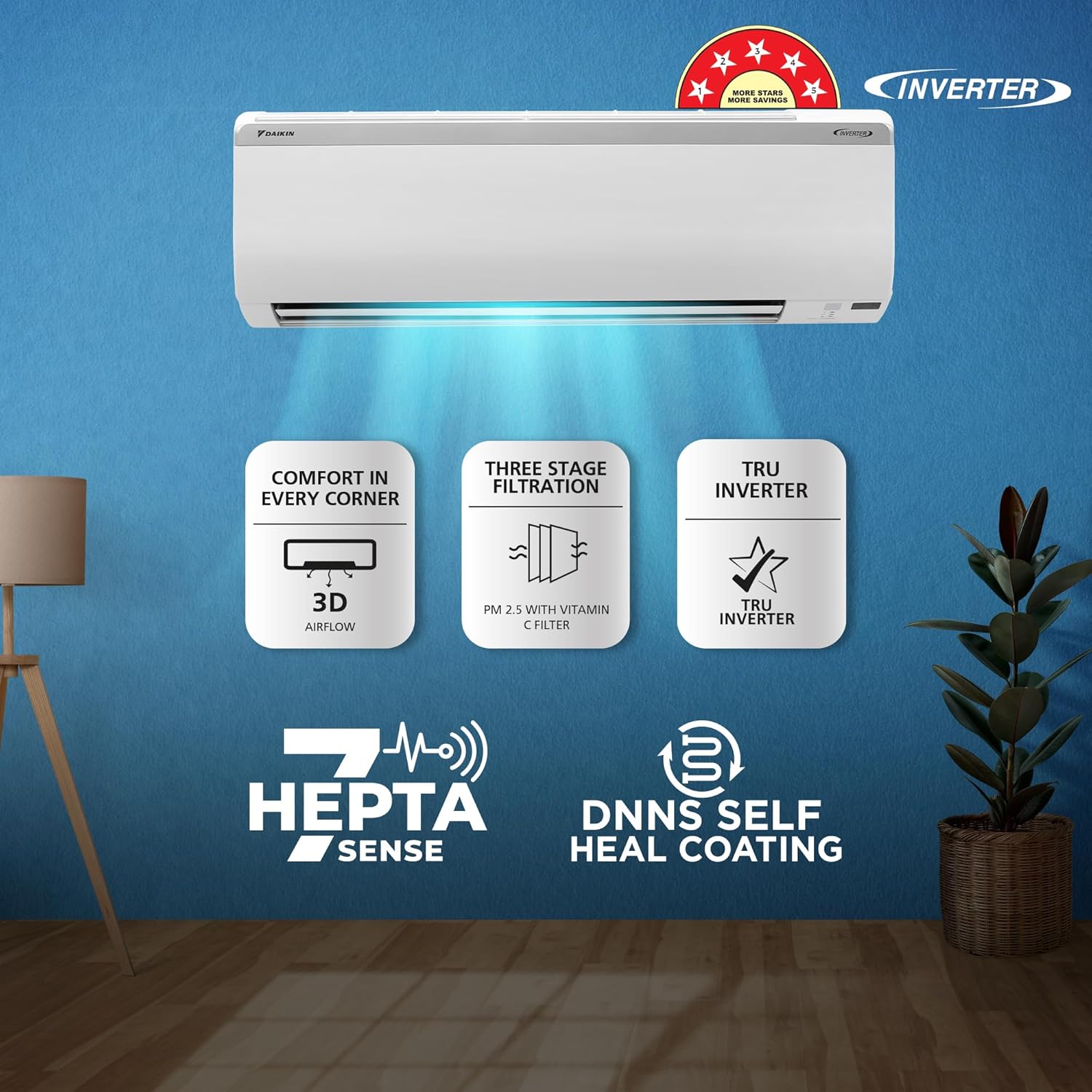 Daikin MTKM50UV16 1.5 Ton 5 Star Inverter Split AC (Copper, PM 2.5 Filter,  White) Mahajan Electronics Online
