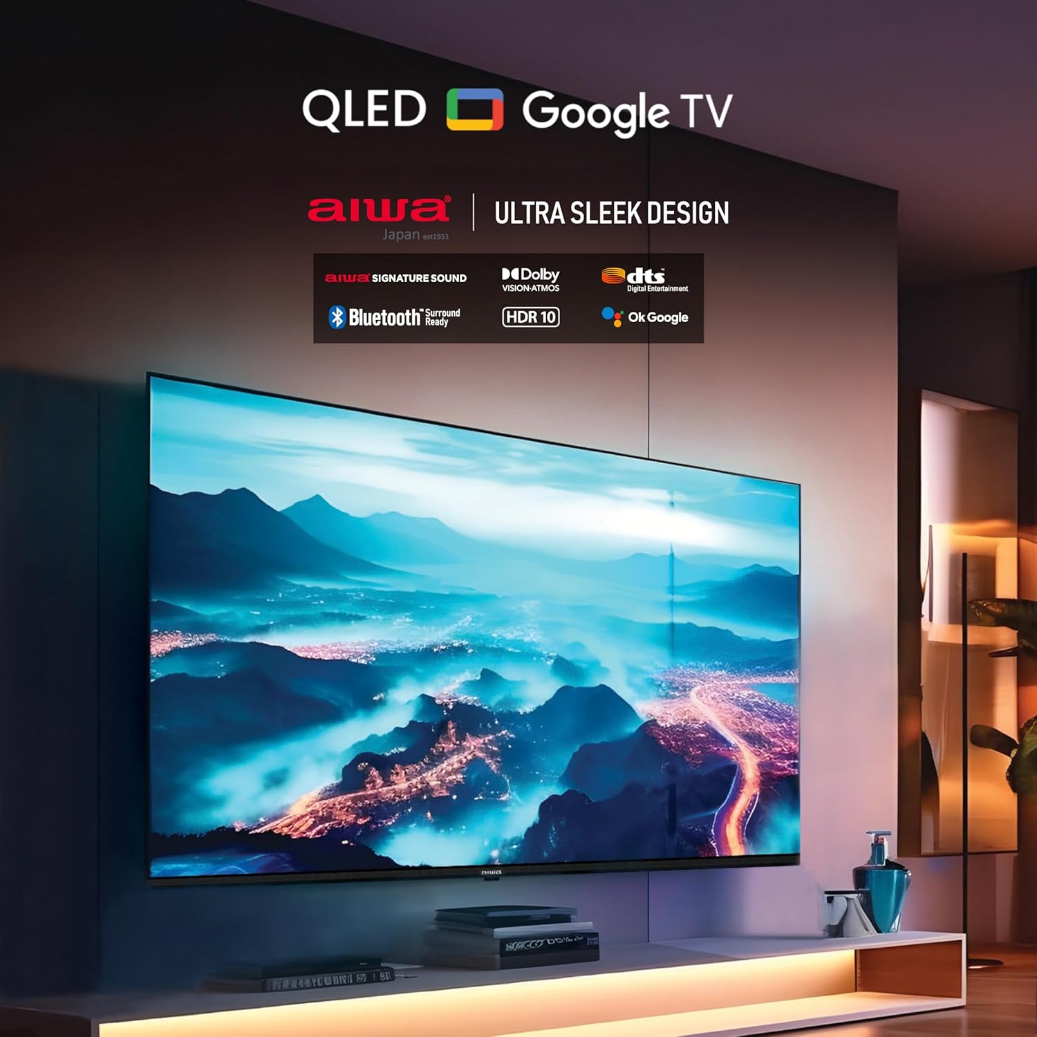 Aiwa A65QUHDX3-GTV 165 cm (65 Inches) QLED Display 4K Ultra HD | Google TV | Smart TV | Dolby Vision | Magnifiq Series Bezel-Less | 2 GB RAM | 16 GB Storage | Dolby Atmos Audio | Signature Sound Mahajan Electronics Online
