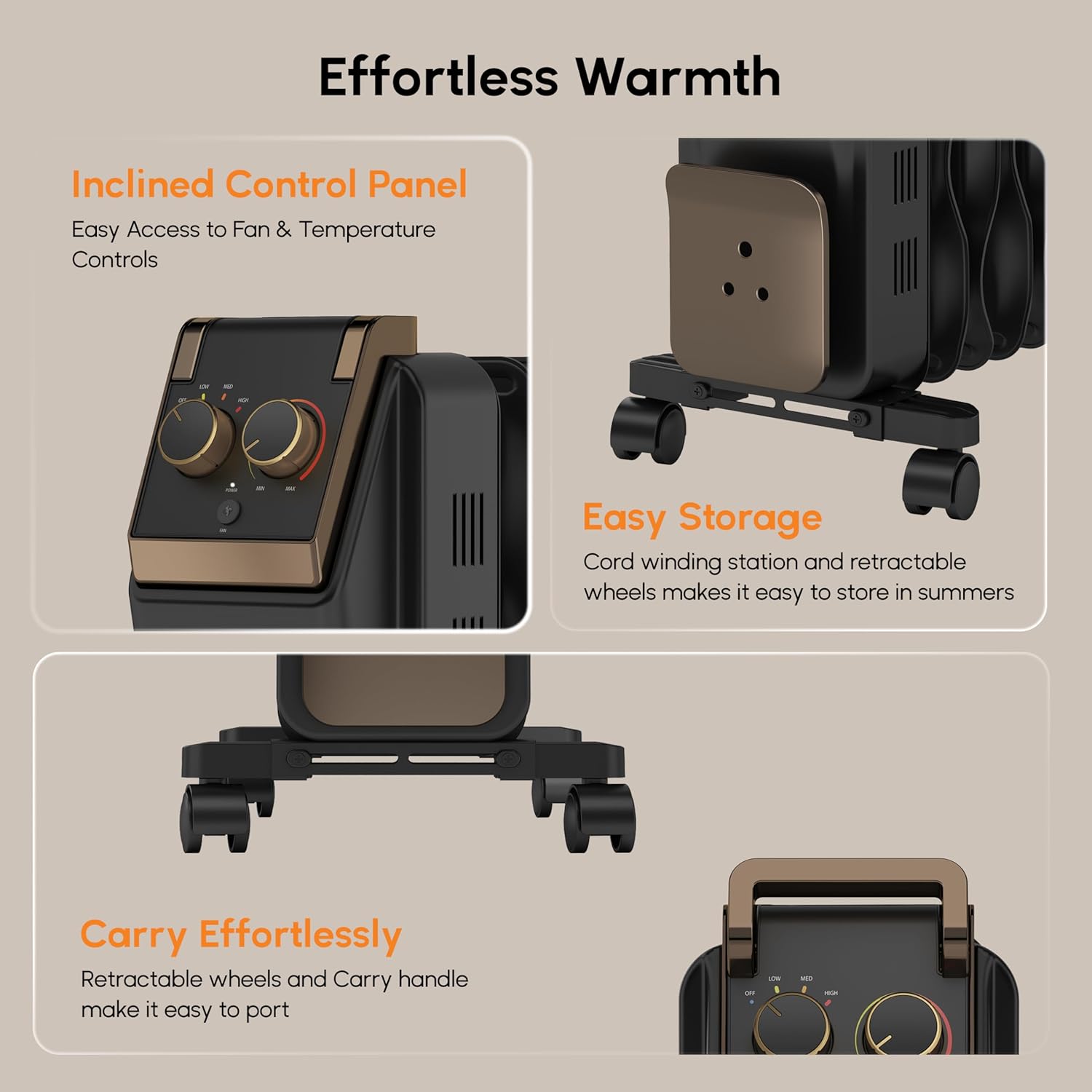 Havells GHROFCJK240 9 Fin Hestio Wave Fin OFR (Oil Filled Radiator)|Room Heater|2400 W|3 Heat Settings & PTC Fan Heater|Inclined Control Panel|Retractable Wheels| Comfortable Breathing|360° Heating (Black) Mahajan Electronics Online
