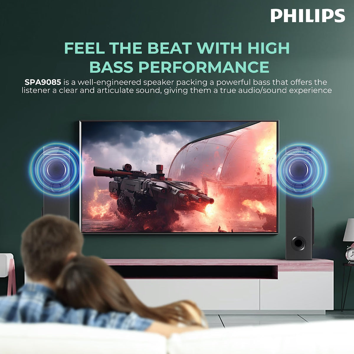 PHILIPS Audio SPA9085 2.0CH 100W Multimedia Tower Speakers with Wireless Microphone,Multi-Connectivity Option with Supporting USB, AUX, FM,Mic & Thumping Bass with Karaoke(Black) Philips