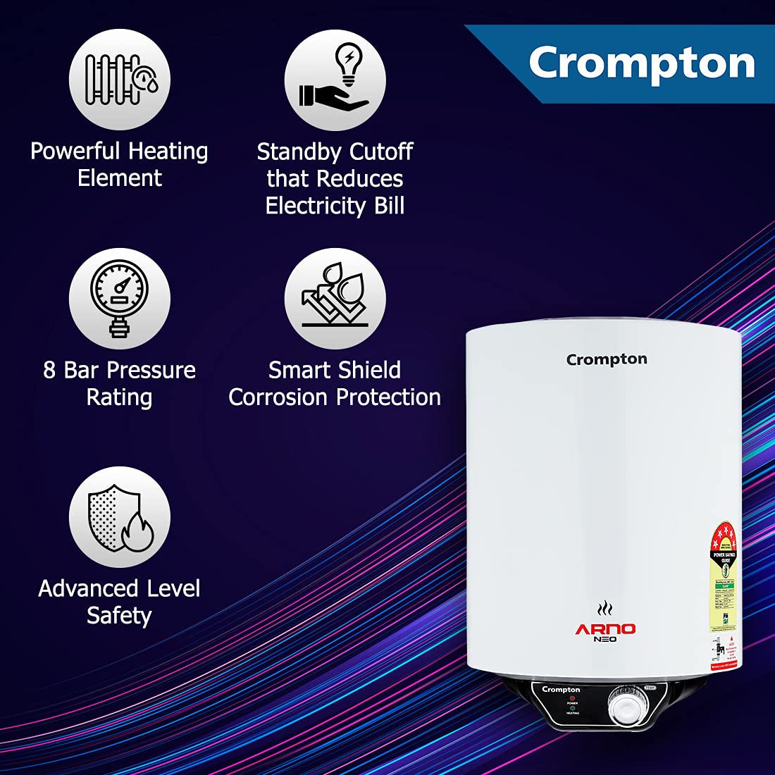 Crompton Arno Neo 25-L 5 Star Rated Storage Water Heater (Geyser) with Advanced 3 Level Safety National Energy Mahajan Electronics Online