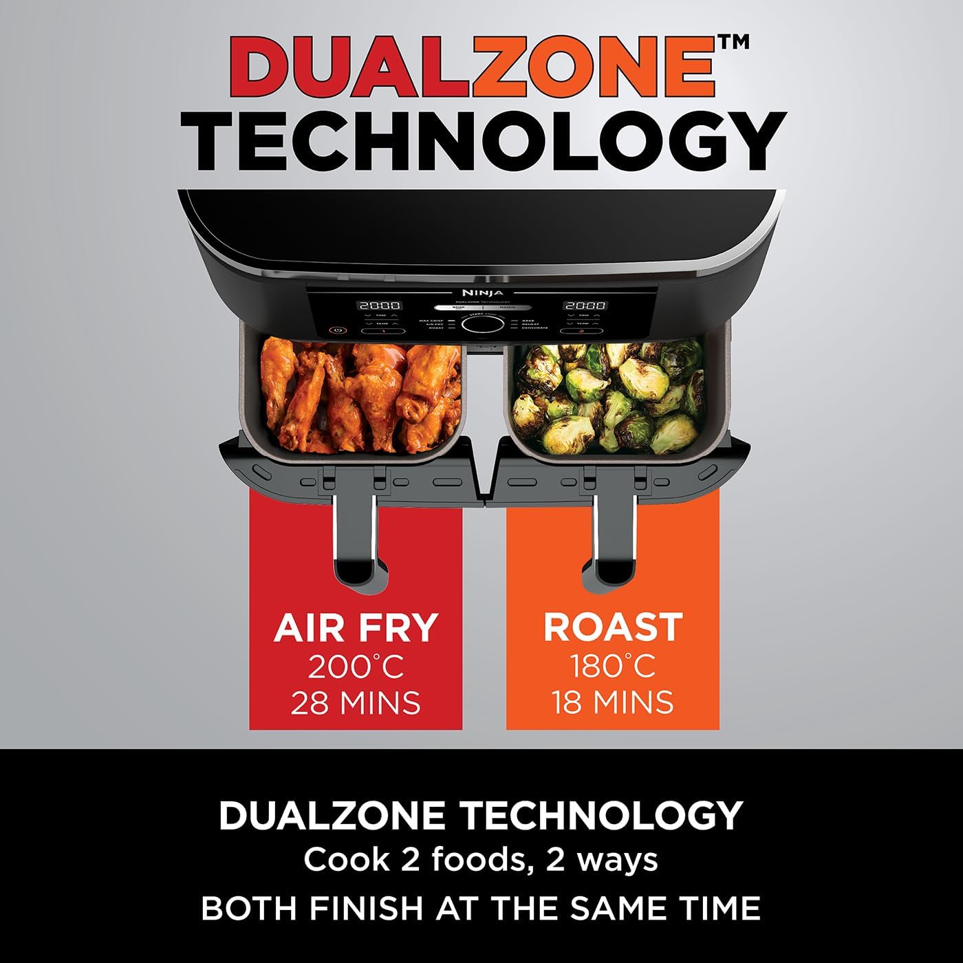 Ninja AF400 Foodi MAX Dual Zone Digital AirFryer, 2 Drawers, 9.5L, 6-in-1, Uses No Oil, Air Fry, Max Crisp, Roast, Bake, Reheat, Dehydrate, Cook 8 Portions, Non-Stick Dishwasher Safe Baskets, Black Mahajan Electronics Online