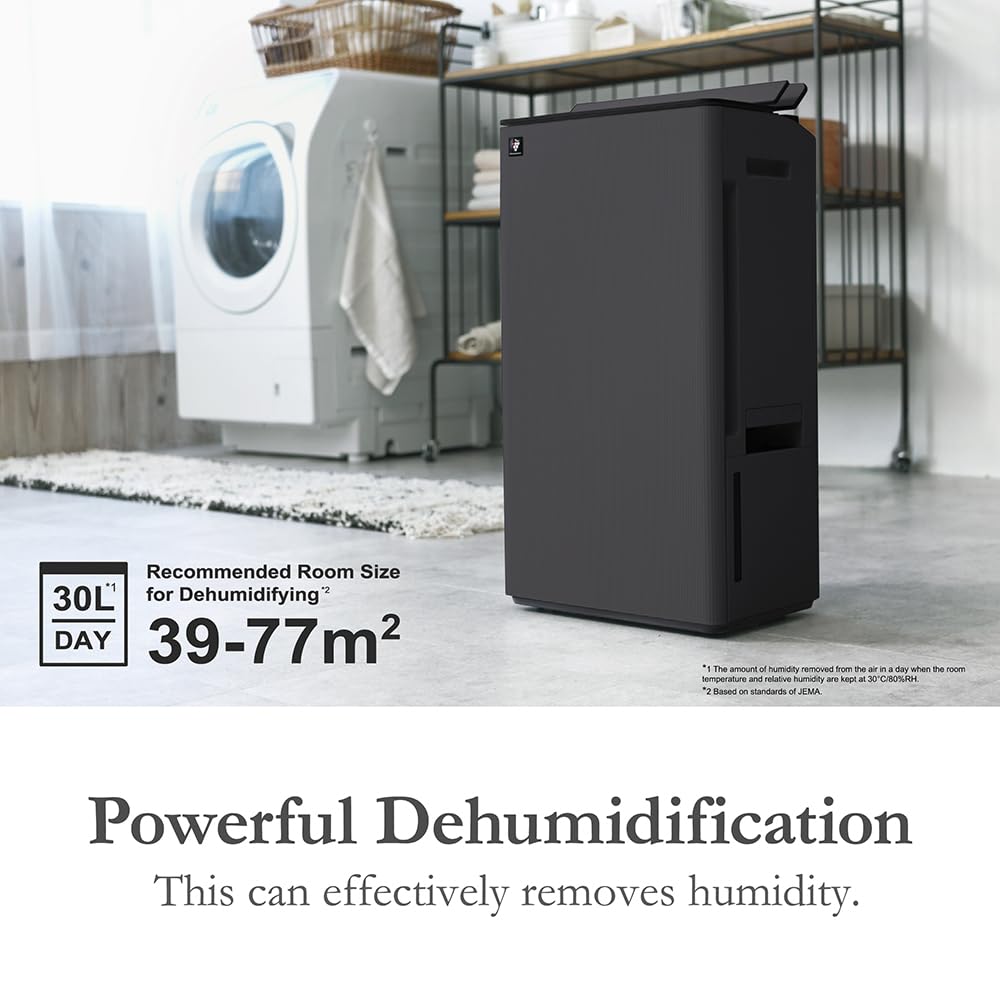 SHARP  DW-T30FM-H Charcoal Gray Dehumidifier with Air Purifier I Dual louver, Plasmacluster Tech, VOCs I Absorb Moisture I Clothe Dryer I shoes drying I HEPA+Deo+Pre-Filter I Coanda Air Flow I Area Covers 830 ft² | Mahajan Electronics Online