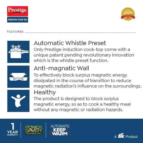 Prestige PIC 20 Wiz 1600W Induction Cooktop with Automatic Whistle Counter | Indian Menu | Mahajan Electronics