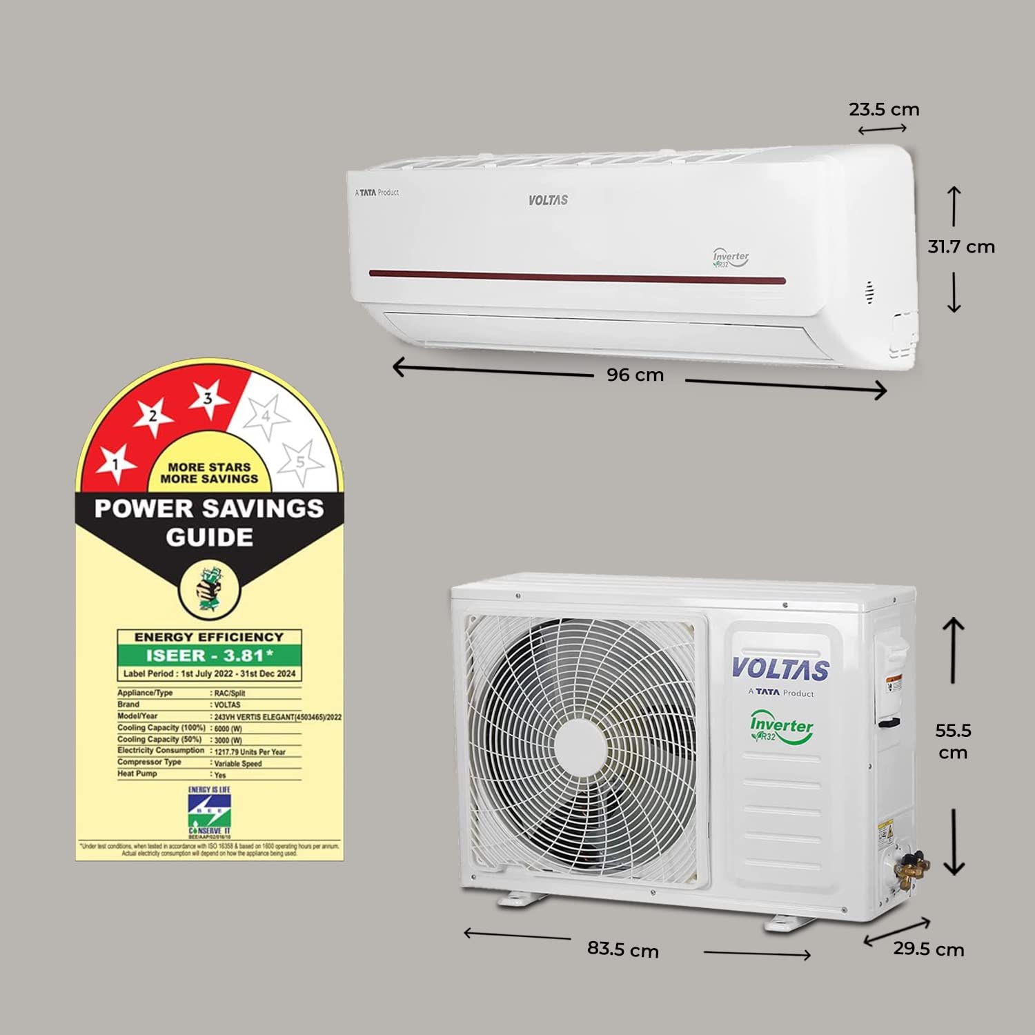 Voltas 2 Ton 3 Star, Inverter Split AC(Copper, 4-in-1 Adjustable Mode, Anti-dust Filter, 2023 Model, 243VH Vertis Prism, White) - Mahajan Electronics Online