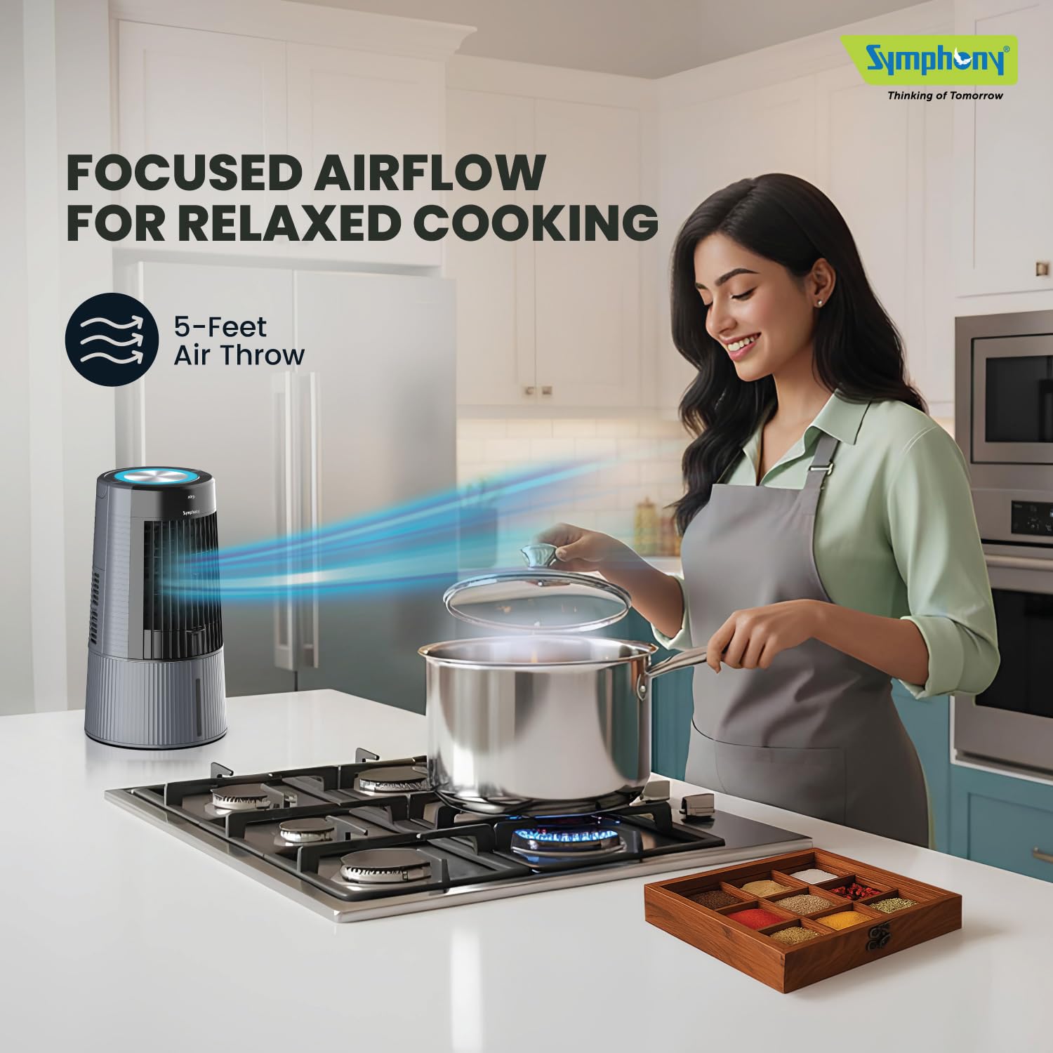 Symphony Duet-i Personal Kitchen Cooling Fan For Home and Office Tabletop with Honeycomb Pad | Kitchen Fans for Home Cooking | Mini Portable Fan | Low Power Consumption (6L, Grey) Mahajan Electronics Online