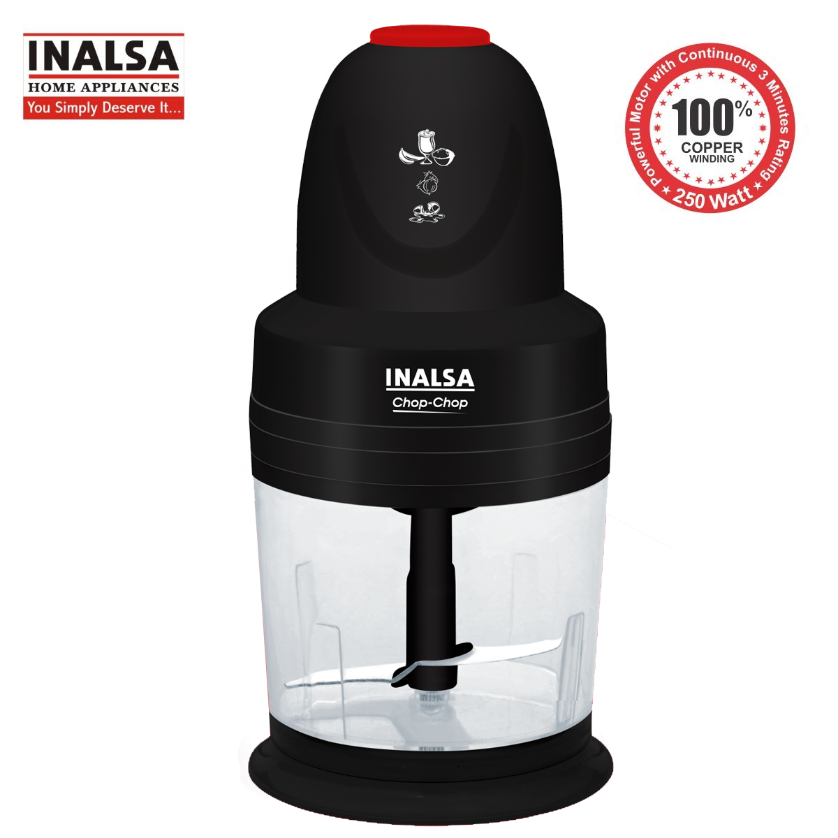 INALSA Chop Chop Mini Chopper for Kitchen |1.0 LCapacity|Unbreakable Bowl|250W Motor|2 Yr Warranty INALSA