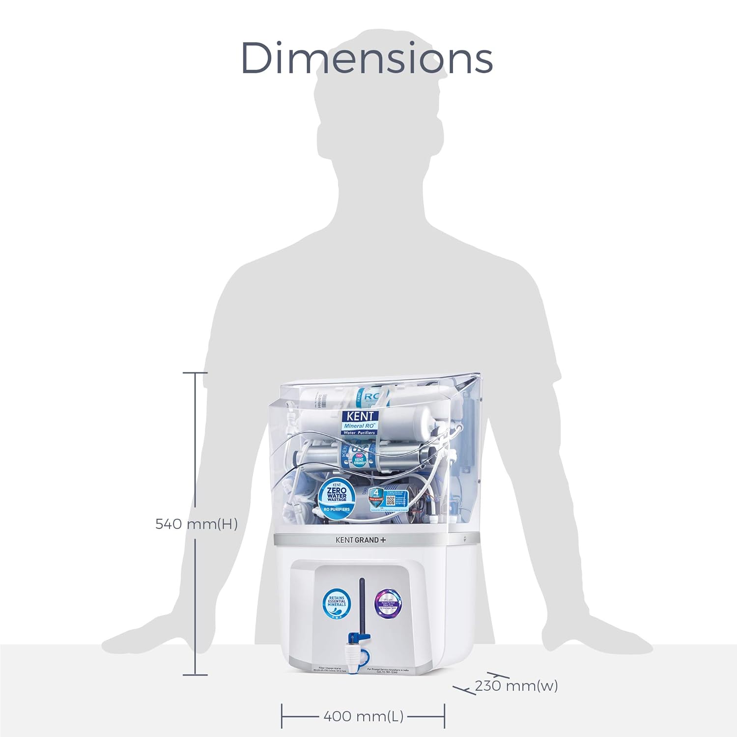 KENT Grand Plus RO Water Purifier | 4 Years Free Service | ISI Marked | Multiple Purification Process | RO + UV + UF + TDS Control + UV LED Tank | 9L Tank | 20 LPH Flow | Zero Water Mahajan Electronics Online