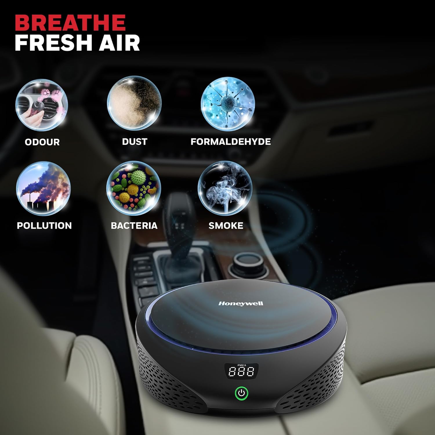 Honeywell New Launched Move Pure5 Car Air Purifier, 4-in-1 Filtration, HEPA filter, removes 99.99% of PM2.5 & PM10, odour, VOCs, dust, smoke, & harmful bacteria, 3XUSB ports, Compact & Easy Install Mahajan Electronics Online