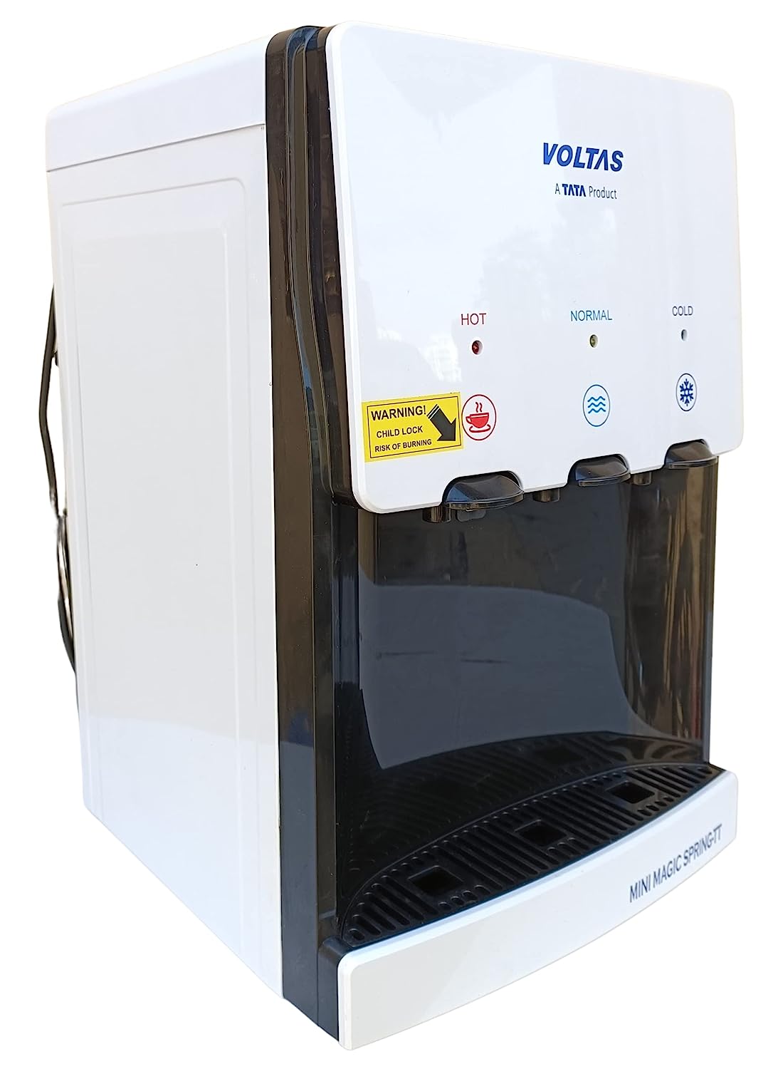 Voltas Spring TT Table Top Water Dispenser with Three Temperature Tap and Compact Design (White and Black) - Mahajan Electronics Online