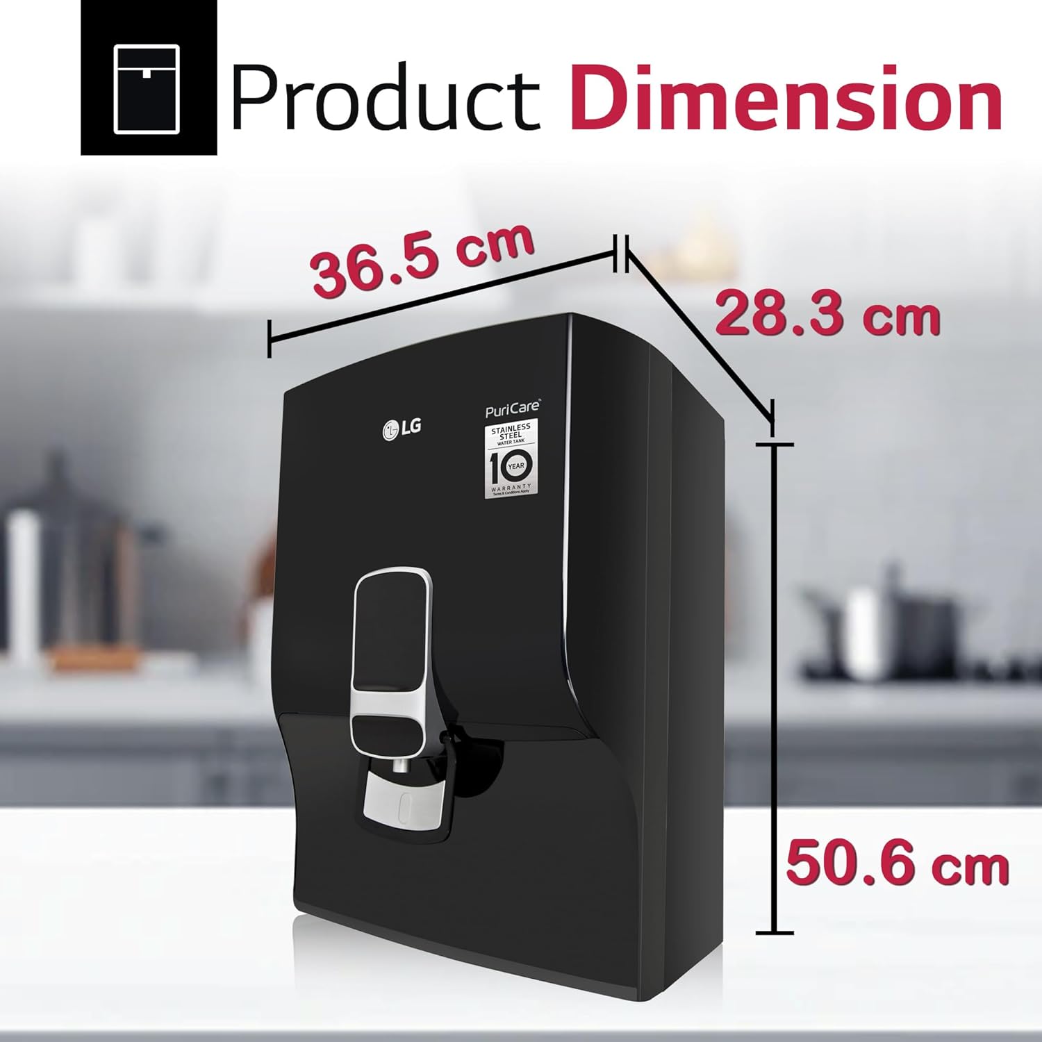 LG WW132NF RO Water Purifier | 8L Storage Airtight Stainless Steel Tank | Multi Stage Filtration | Wall Mount | Suitable for all Water Sources,  Black Mahajan Electronics Online