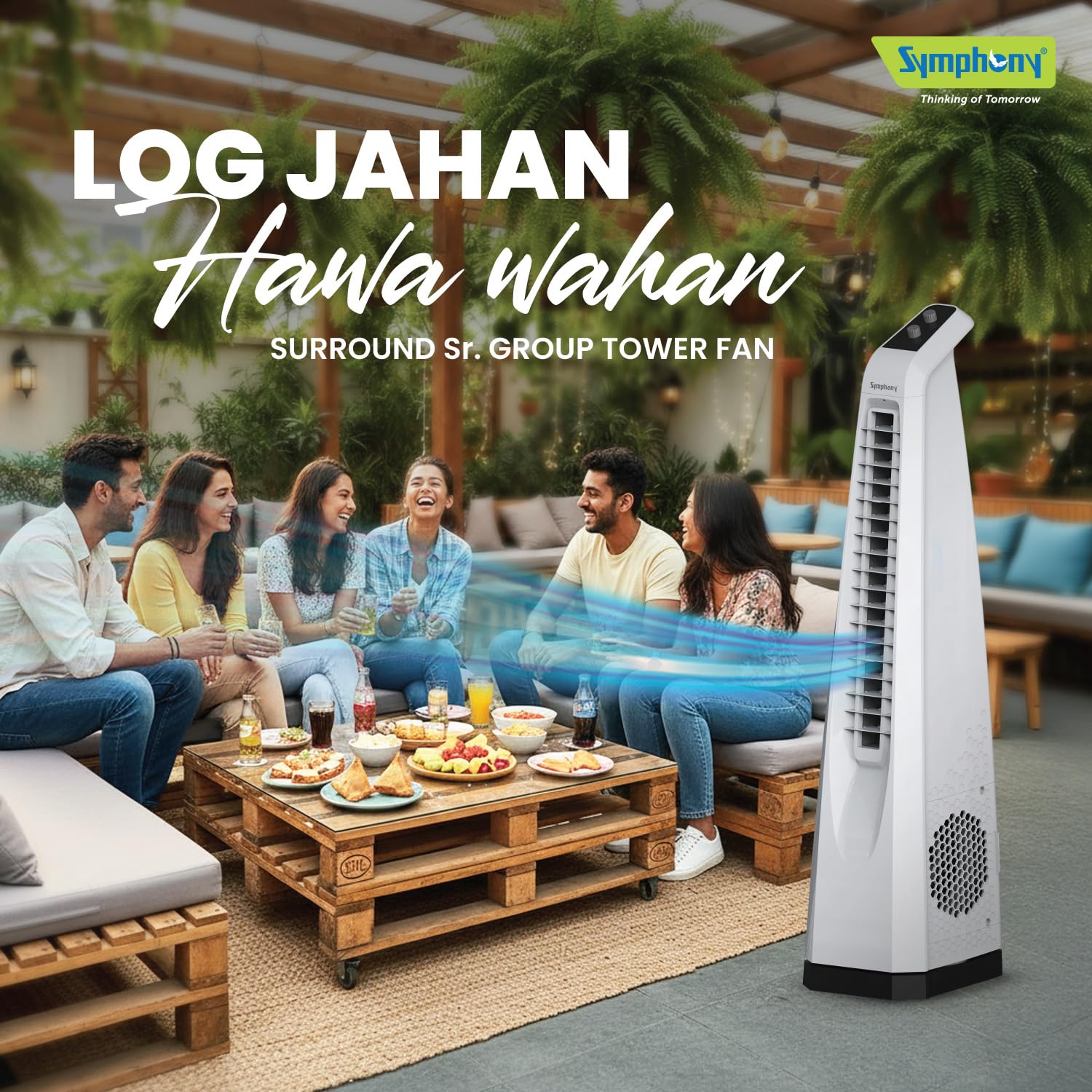 Symphony Surround Sr. Bladeless Tower Fan for Room | 90 Degree Swivel Action, Knob Control Panel | Low Power Consumption | Removable Dust Filter For Clean | 1 Year Warranty | White  Mahajan Electronics online
