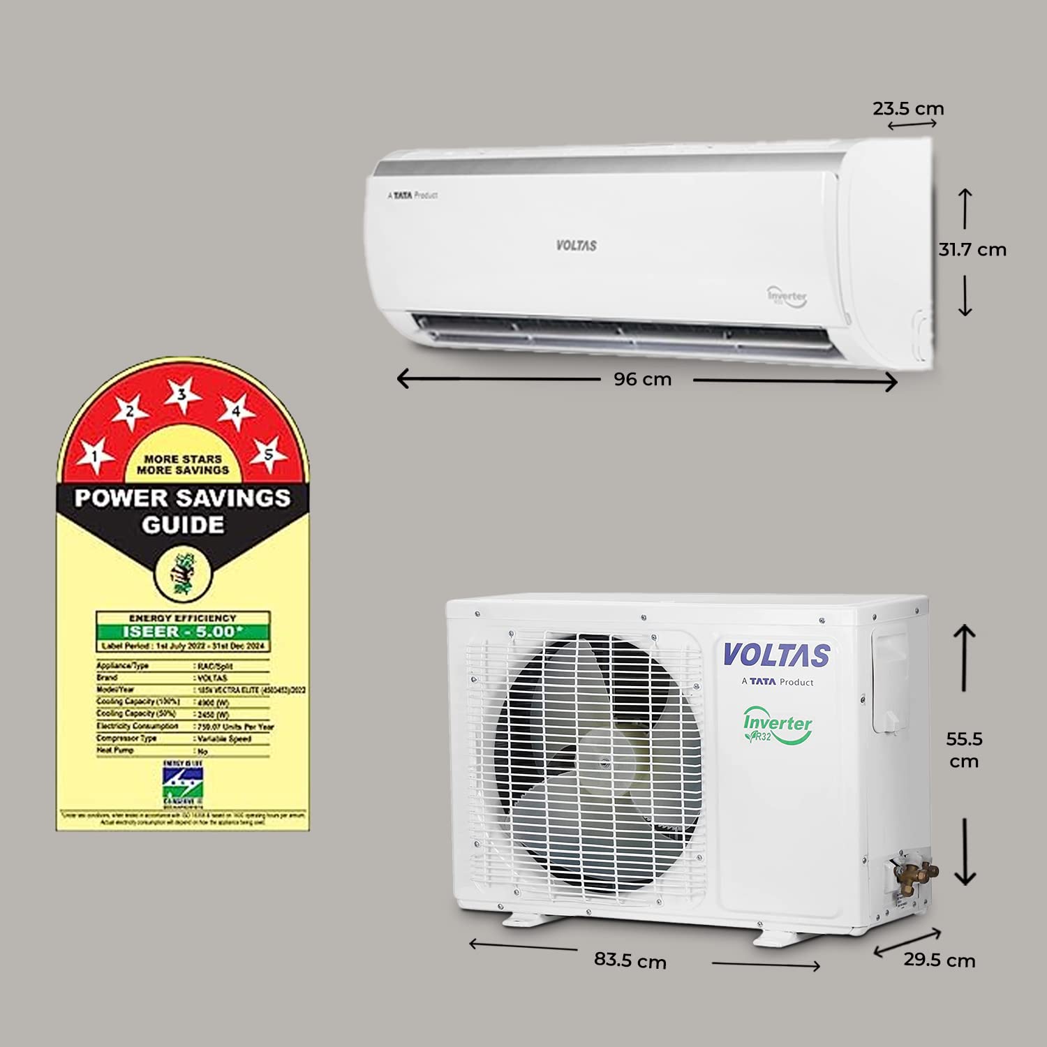 Voltas 1.5 Ton 5 Star, Inverter Split AC(Copper, 4-in-1 Adjustable Mode, Anti-dust Filter, 2023 Model,185V Vectra Elite, White) - Mahajan Electronics Online