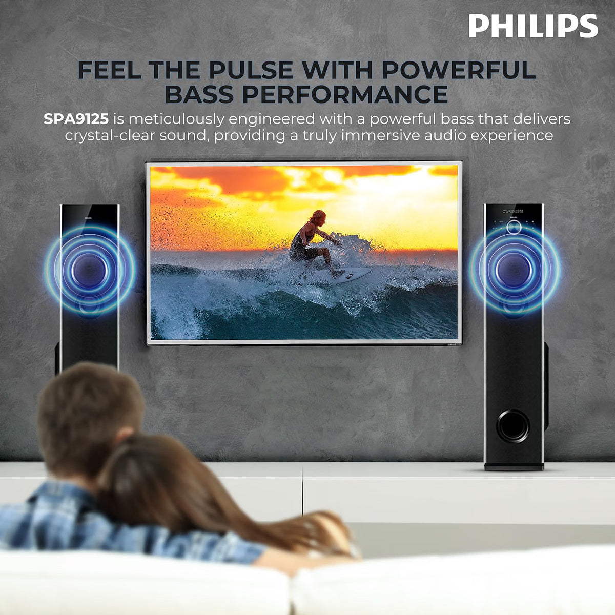 PHILIPS Audio SPA9125 2.0CH 130W Multimedia Tower Speakers with Wireless Microphone,Multi-Connectivity Option with Supporting USB, AUX, FM,Mic & Thumping Bass with Karaoke(Black) Philips