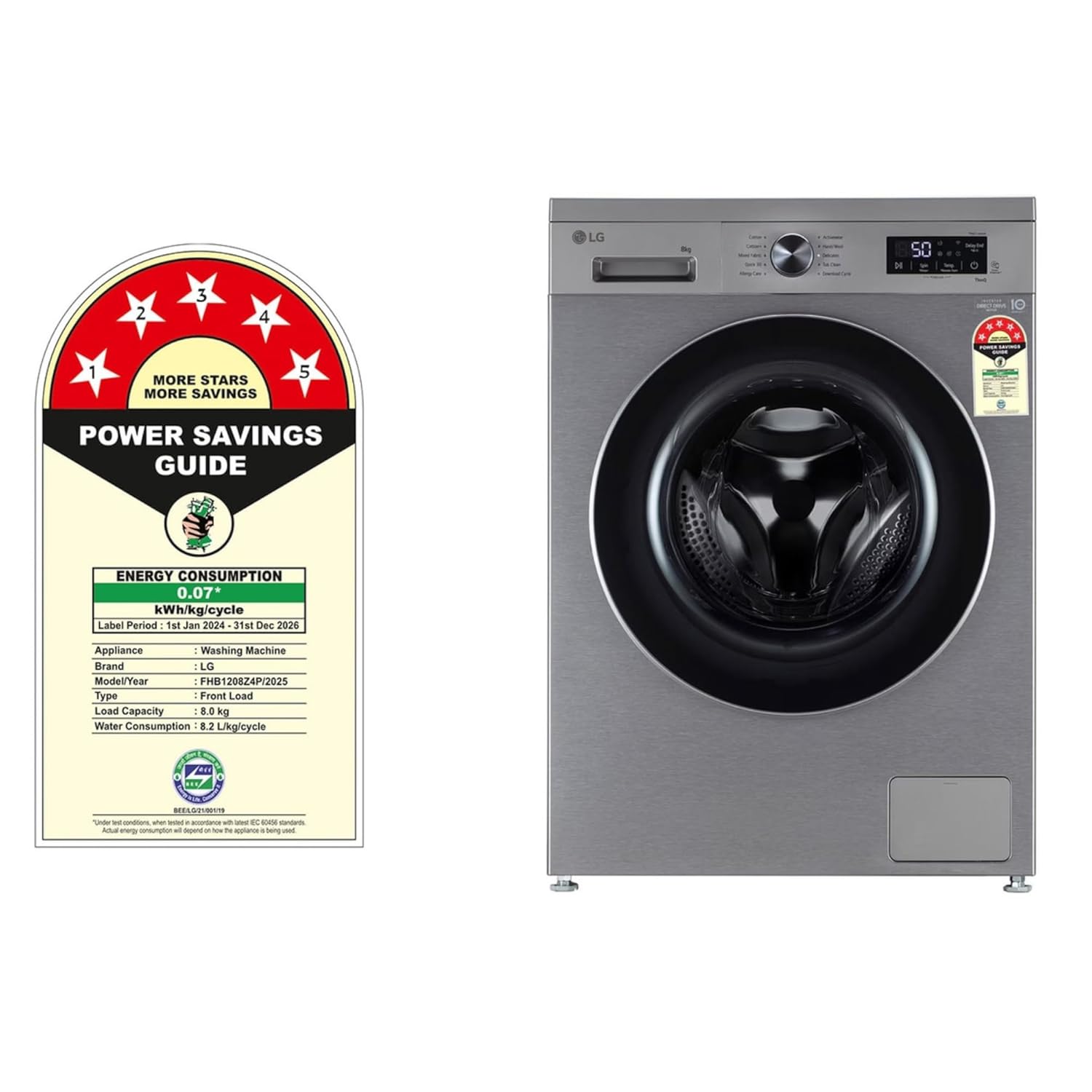 LG FHB1208Z4P 8 Kg 5 Star Inverter Direct Drive Front Load Washing Machine ( Platinum Silver, Mahajan Electronics Online