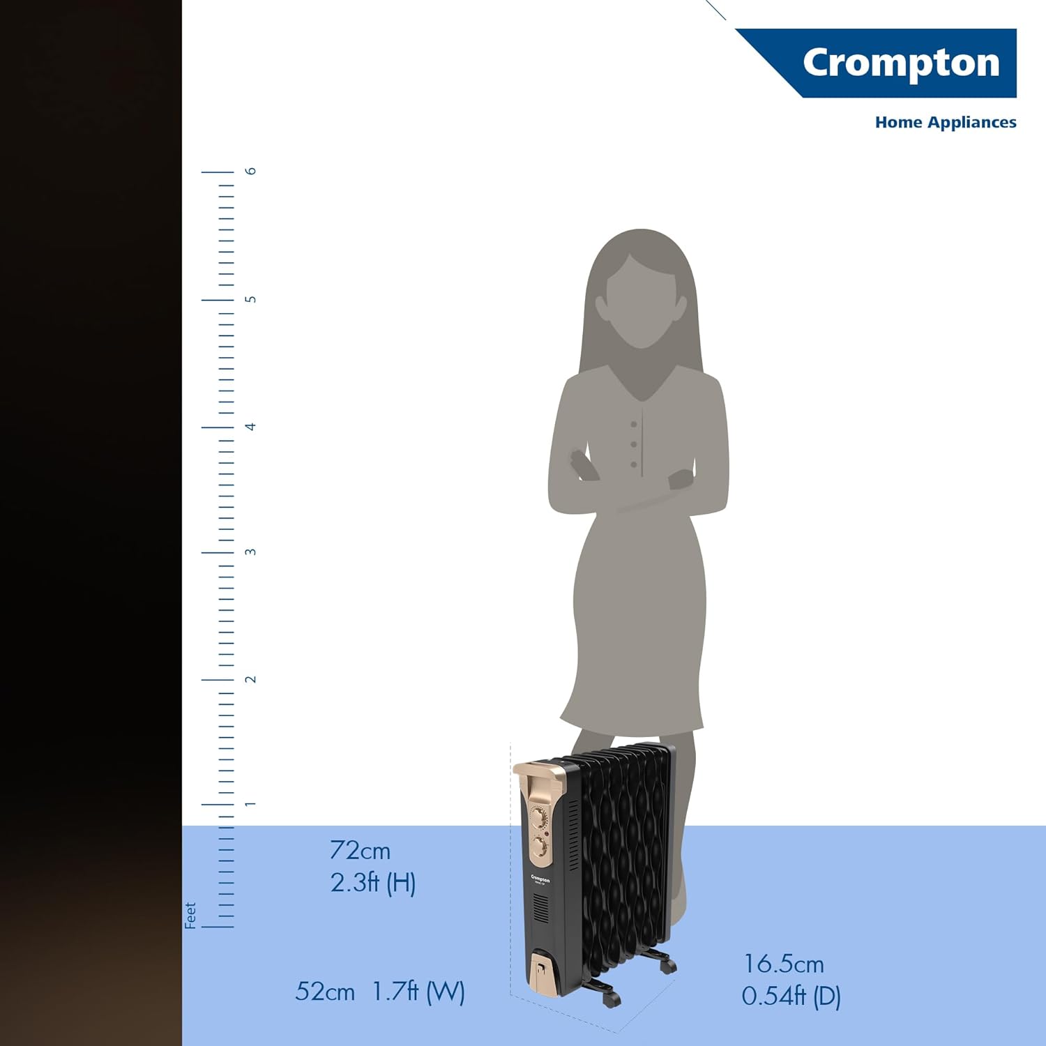 Crompton OFR2900W11F 11 Fin Insta Ferver wave Fin OFR (Oil Filled Radiator)|Room Heater|2900 W|3 Heat Settings & PTC Fan Heater| Comfortable Breathing|360° Heating (Black)|2yrs warranty|Black & Copper Mahajan Electronics Online