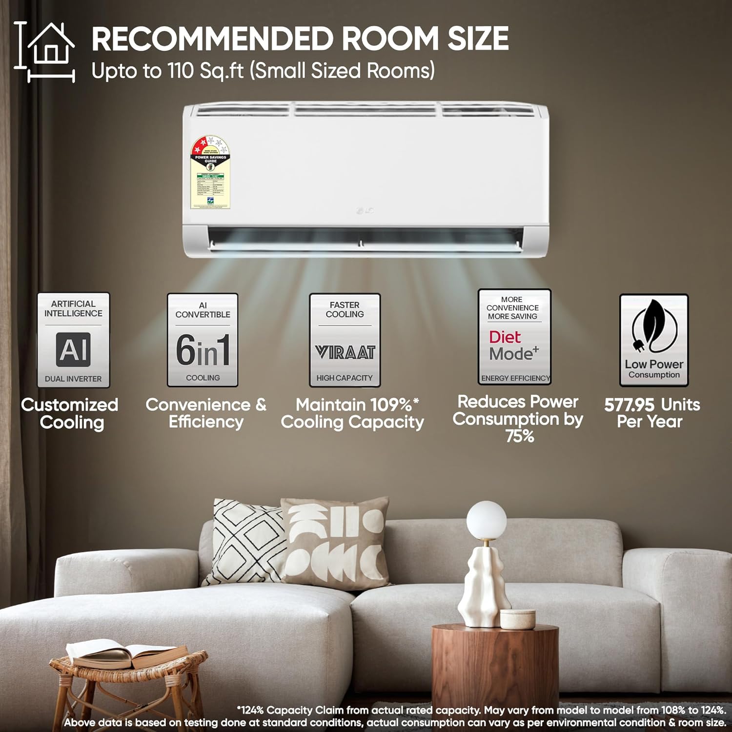 LG AS-NQ11KNVE 2 Star (0.8) Split AC, Auto Clean, Gold Fin+, Diet Mode+, Viraat Mode, 2.9kW, 2026 Model Mahajan Electronics Online