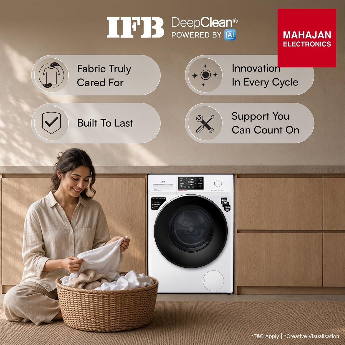 IFB SERENA VXN 7012 CMS 7 Kg 5 Star, 9 Swirl Wash, Steam Refresh, Eco Inverter Motor, WiFi Enabled, DeepClean® Ai Powered Fully Automatic Front Load Washing Machine( 2X Power Steam®,Inbuilt Heater,White) IFB