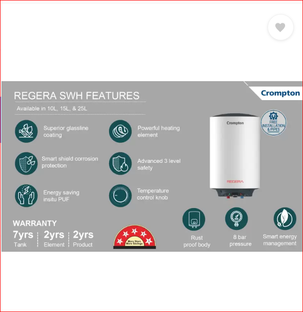 Crompton 15 L Storage Water Geyser (Regera 15 Ltr Mahajan Electronics Online